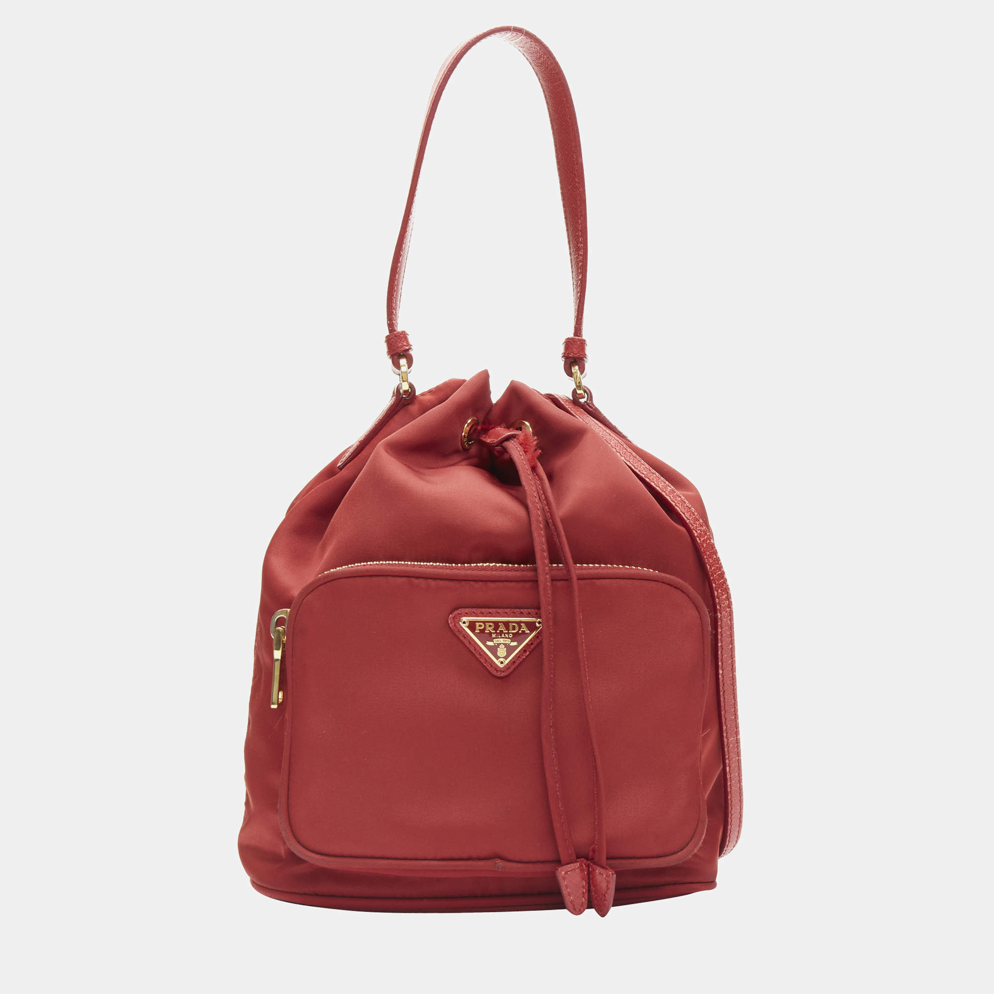 Prada Red Nylon Tessuto Bucket Shoulder Bag