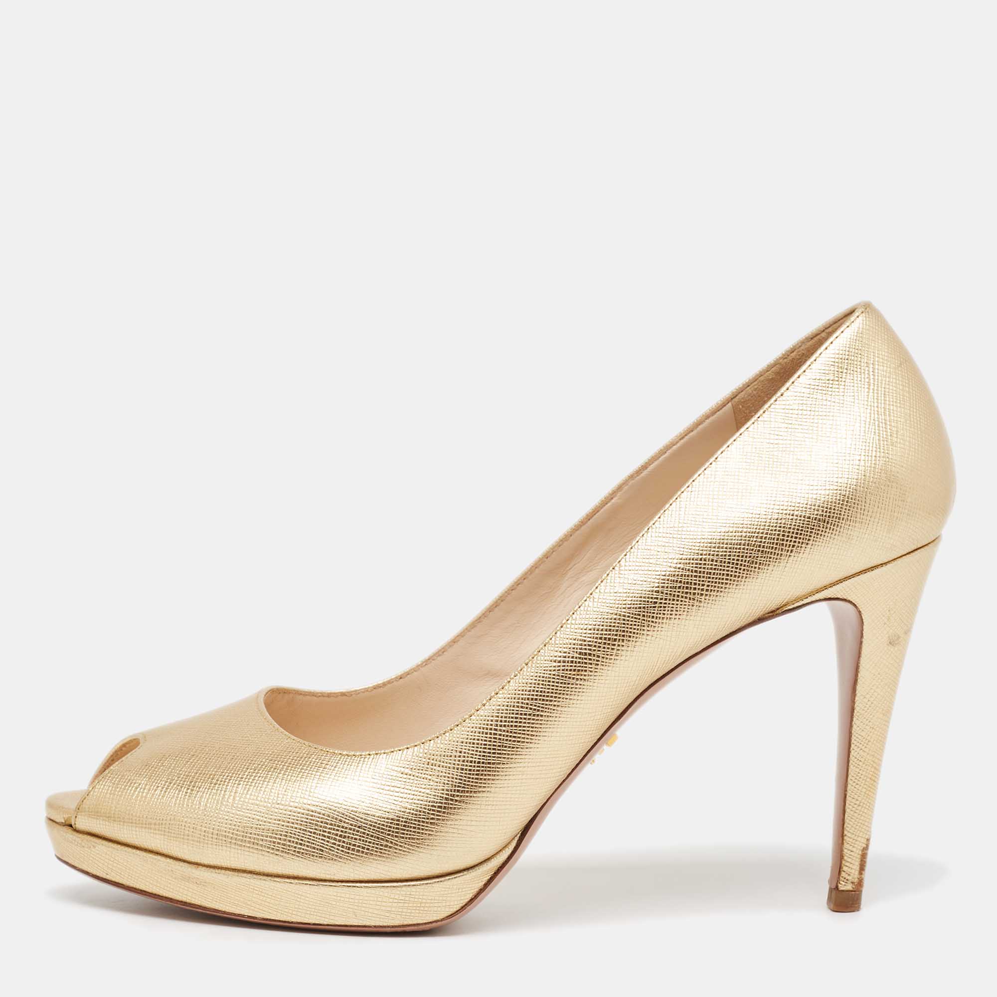 Pre Owned Prada Saffiano Leather Peep Toe Platform Pumps Size 40