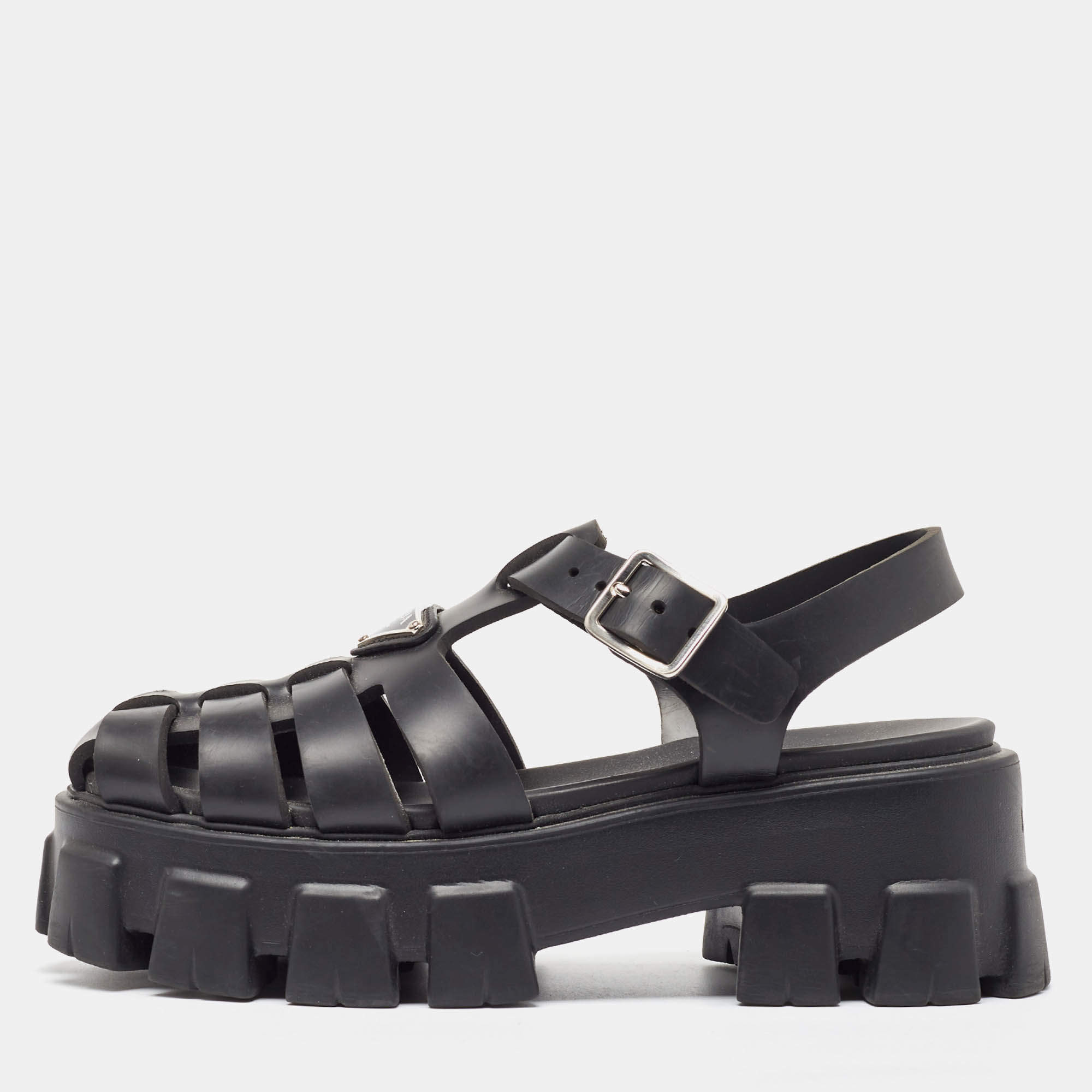 Prada Black Rubber Monolith Sandals Size 37