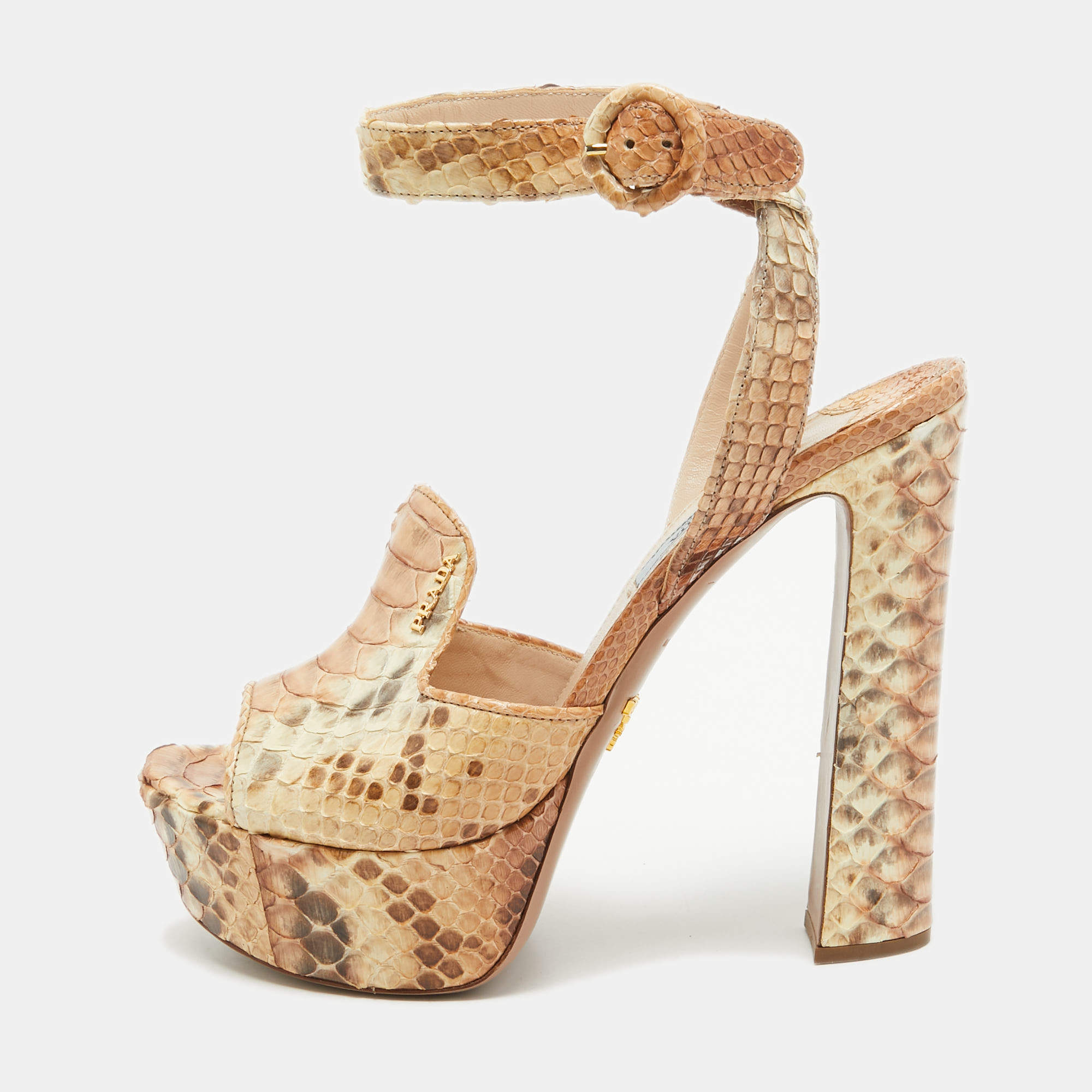 Prada Two Tone Python Leather Slingback Sandals Size 37