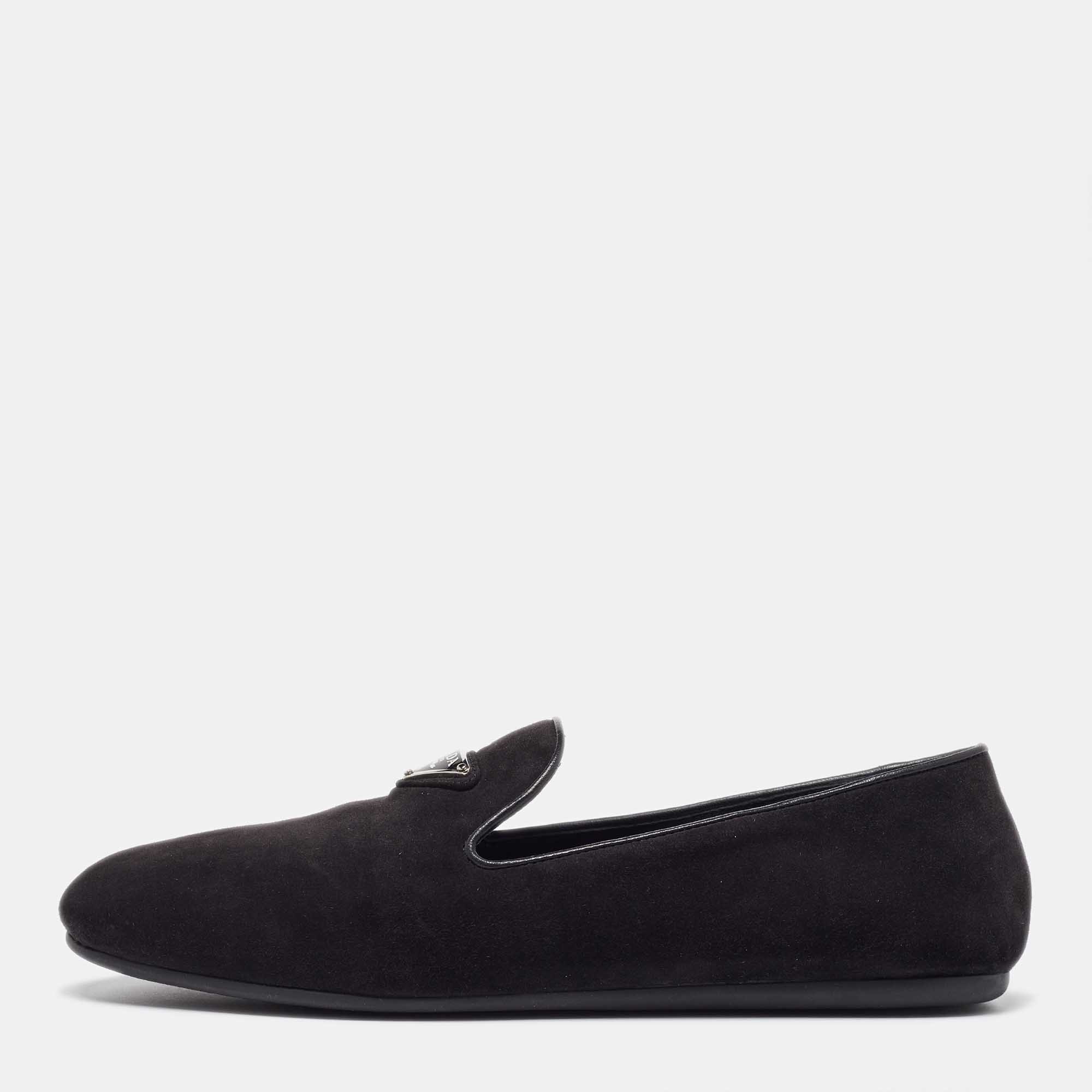 Pre Owned Prada Black Suede Slip On Smoking Slippers Size 38