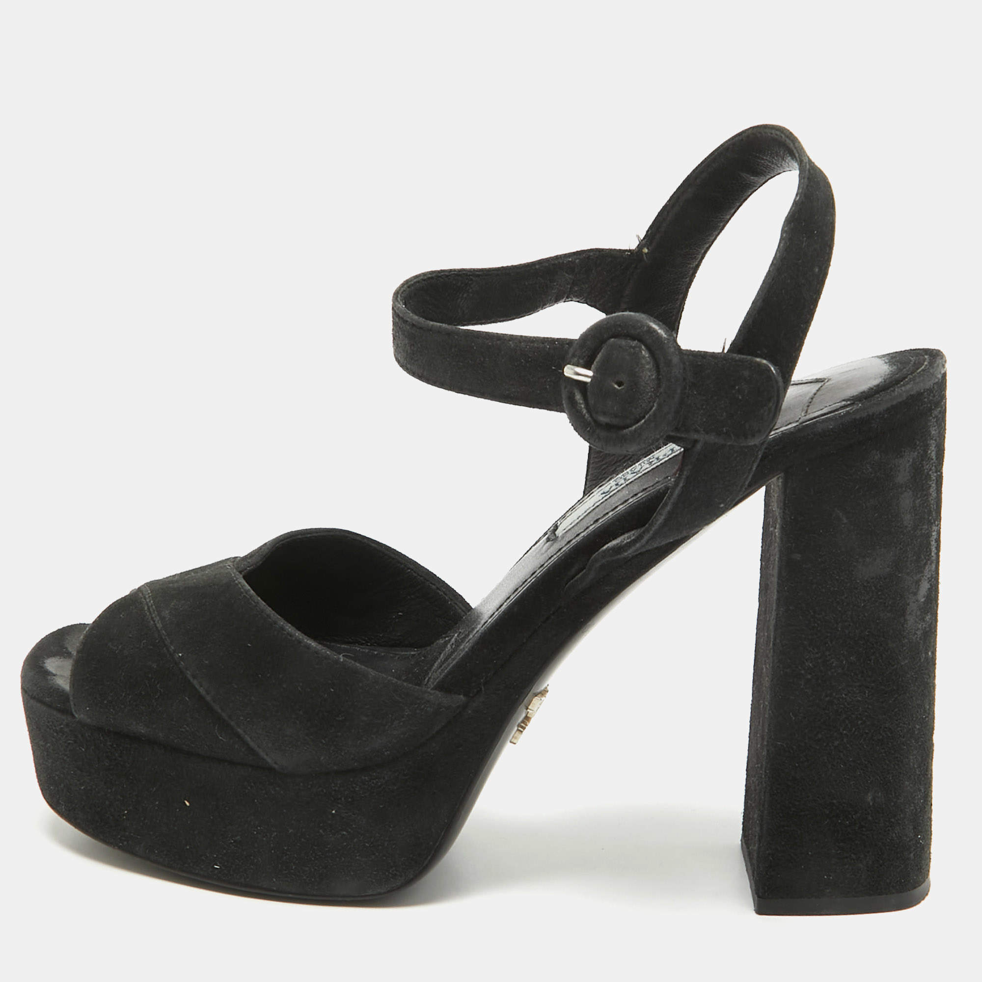 Prada Black Suede Platform Ankle Strap Sandals Size 35.5