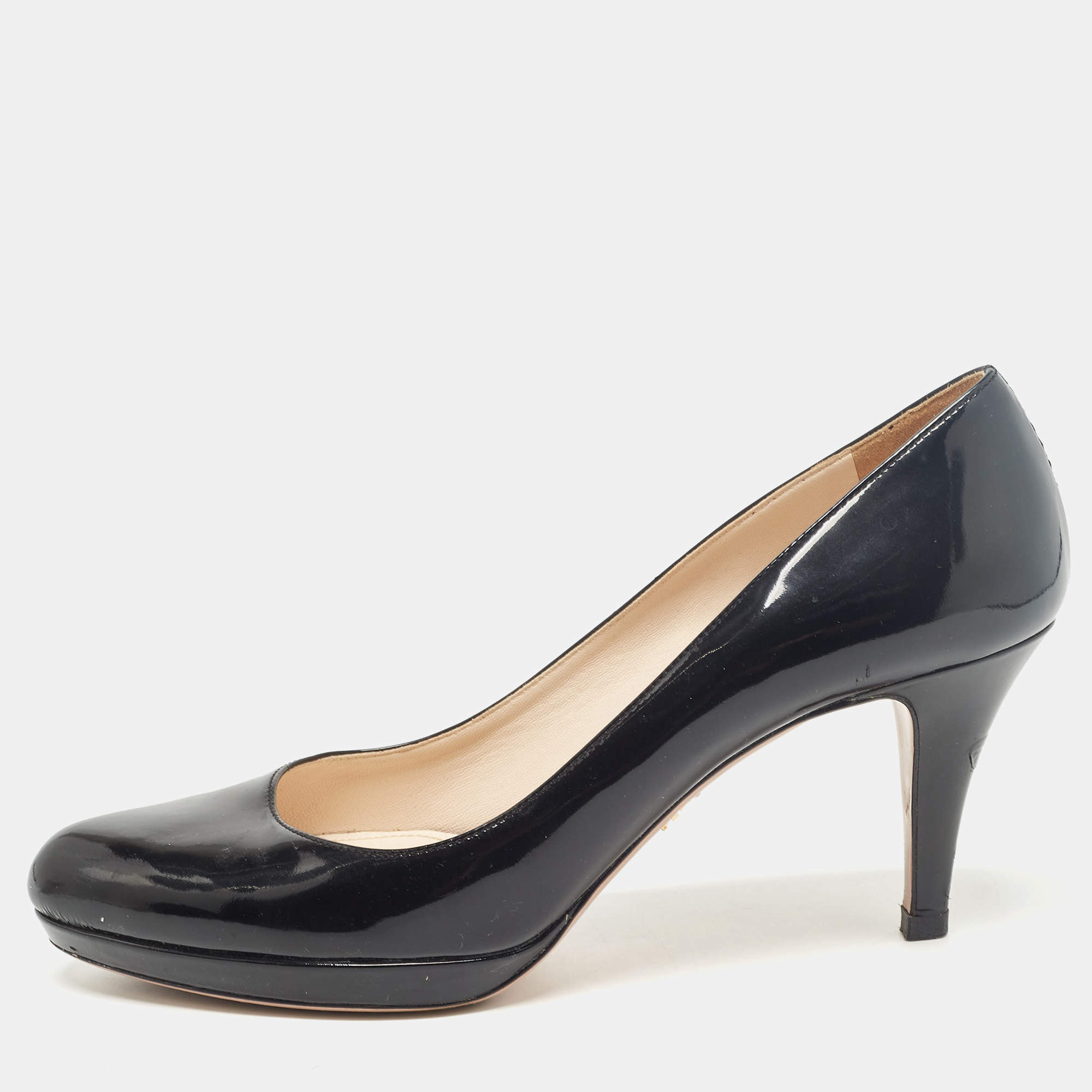 Pre Owned Prada Black Patent Leather Platform Pumps Size 40.5