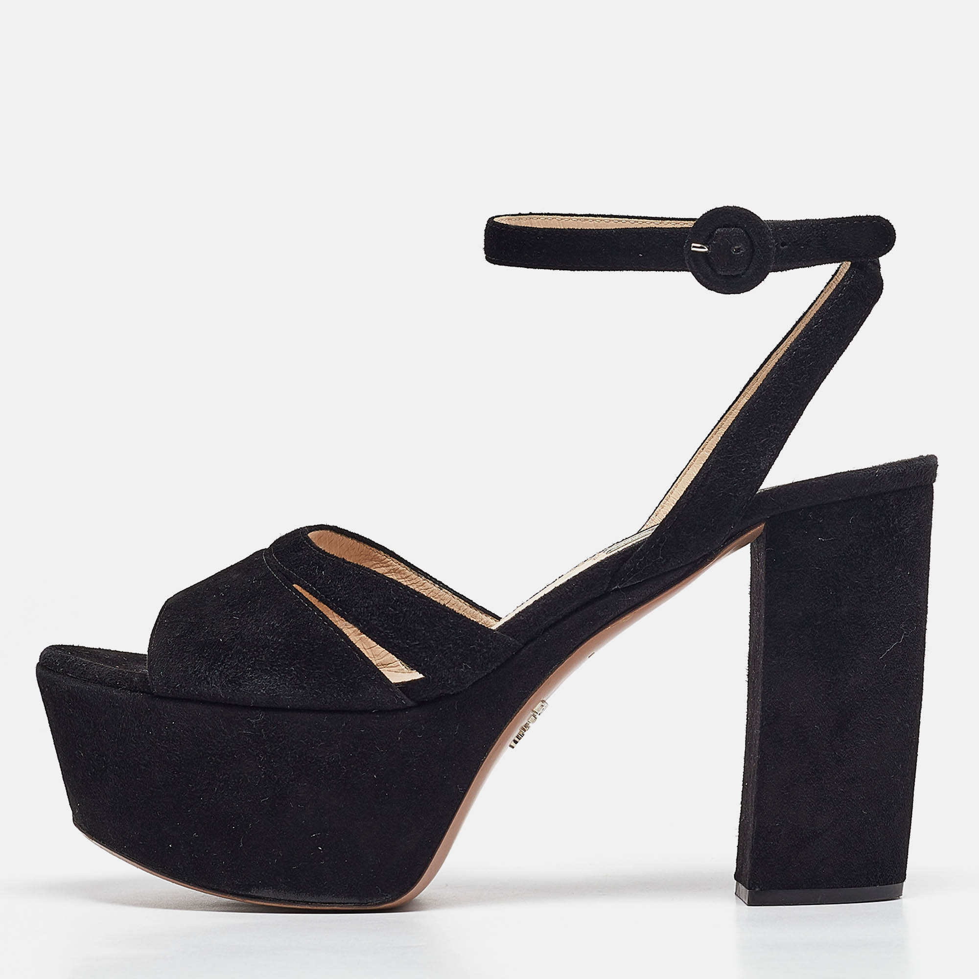 Prada Black Suede Ankle Strap Sandals Size 39.5