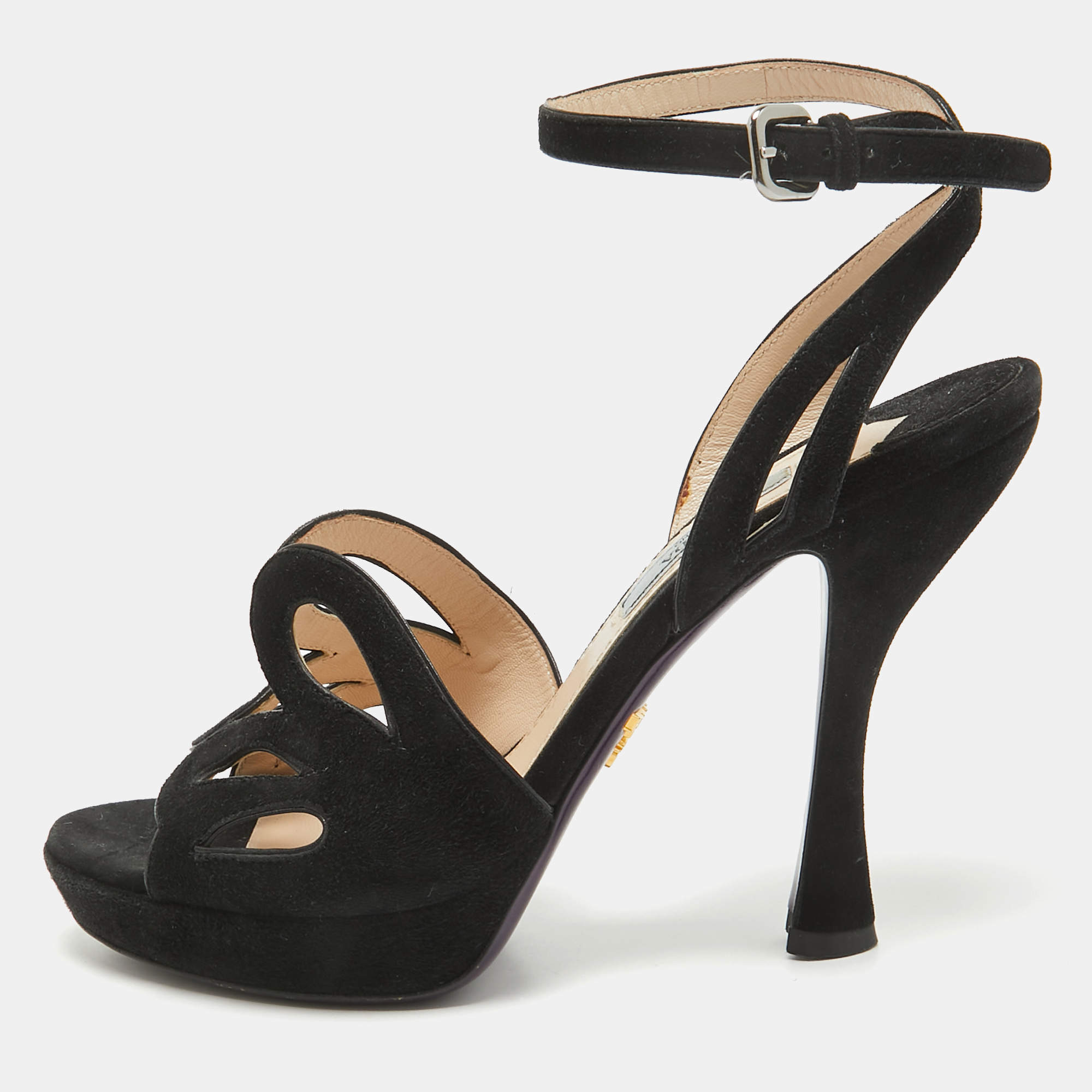 Pre Owned Prada Black Suede Ankle Strap Sandals Size 38