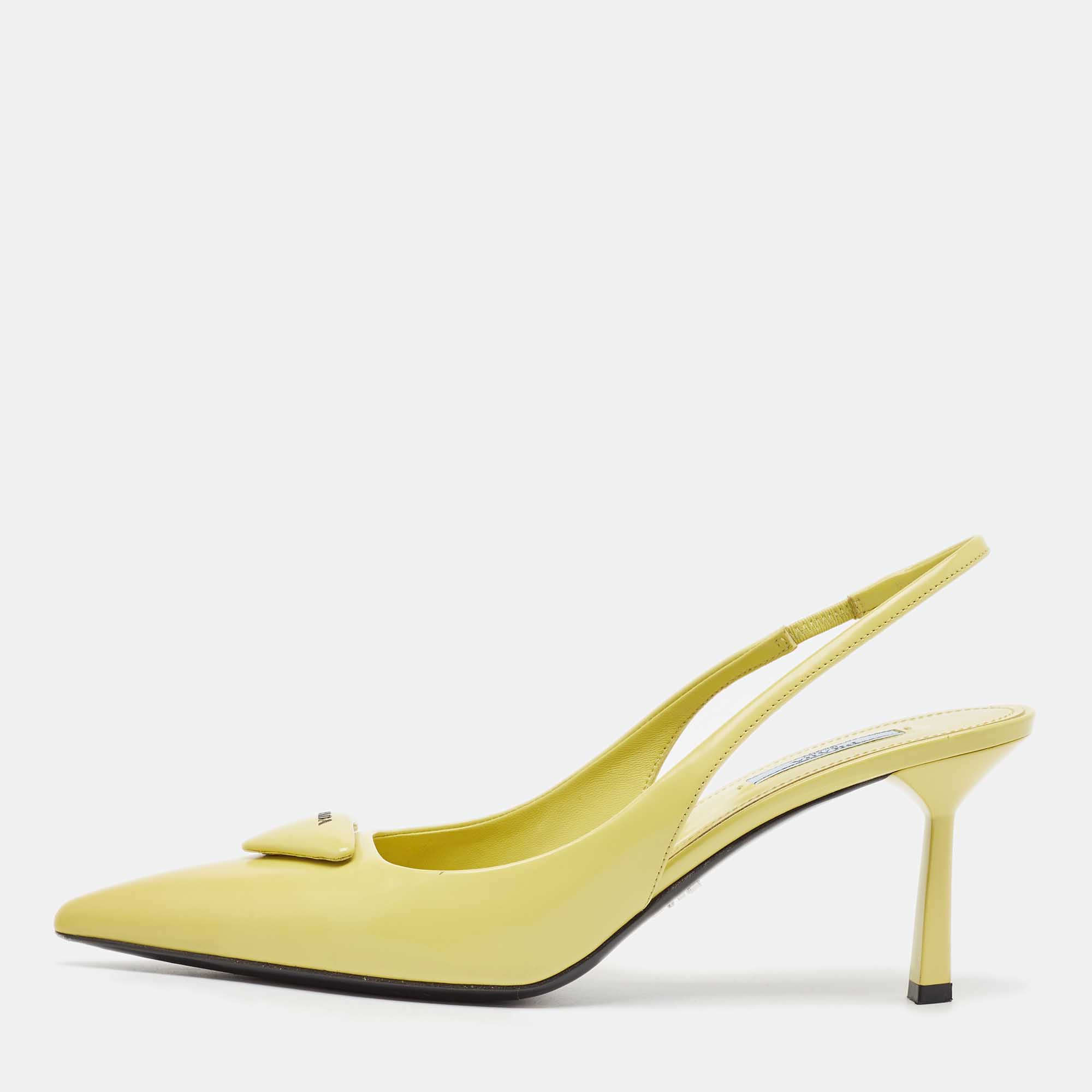 Pre Owned Prada Green Patent Pointed Toe Slingback Pumps Size 39