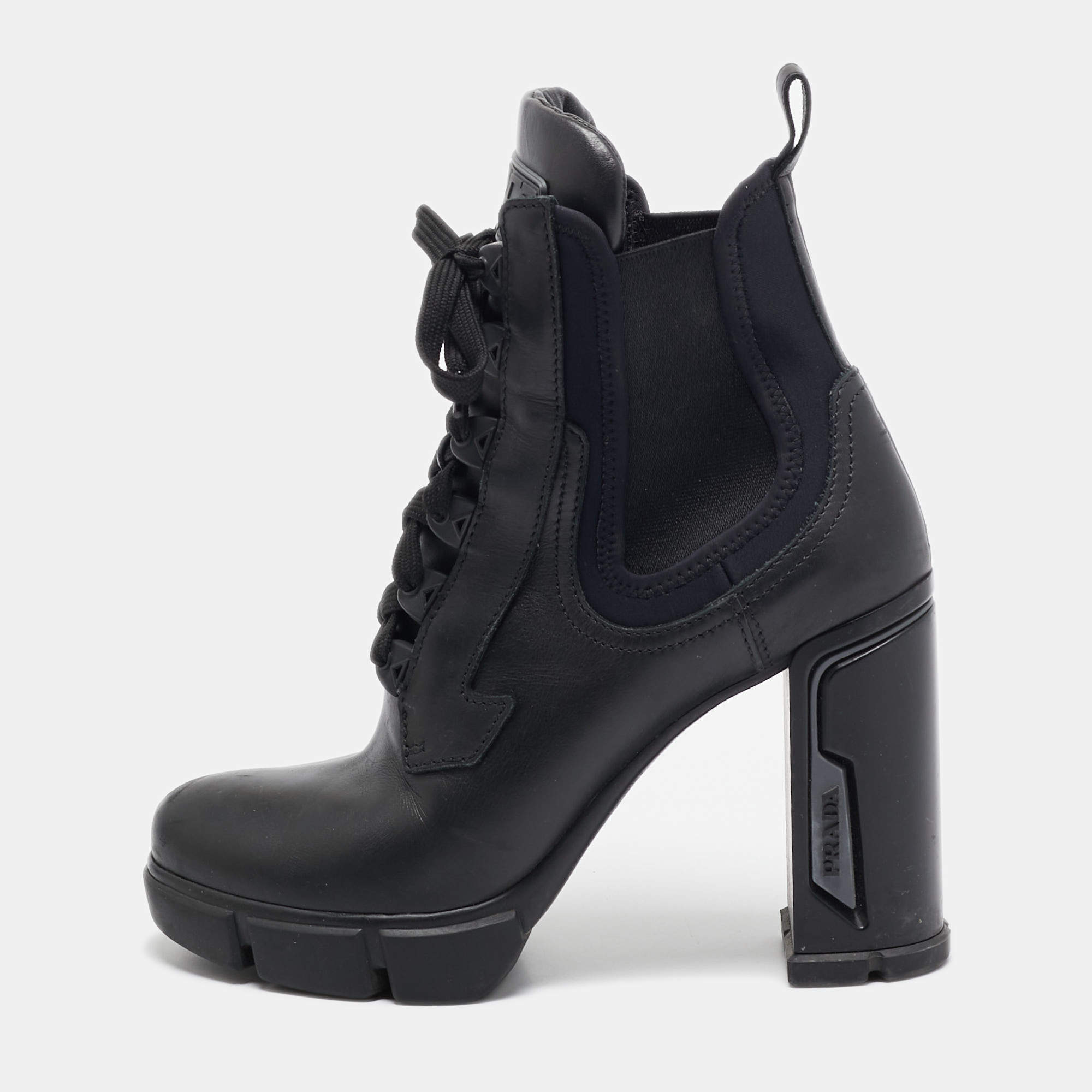 Prada Black Leather Ankle Length Boots Size 39.5
