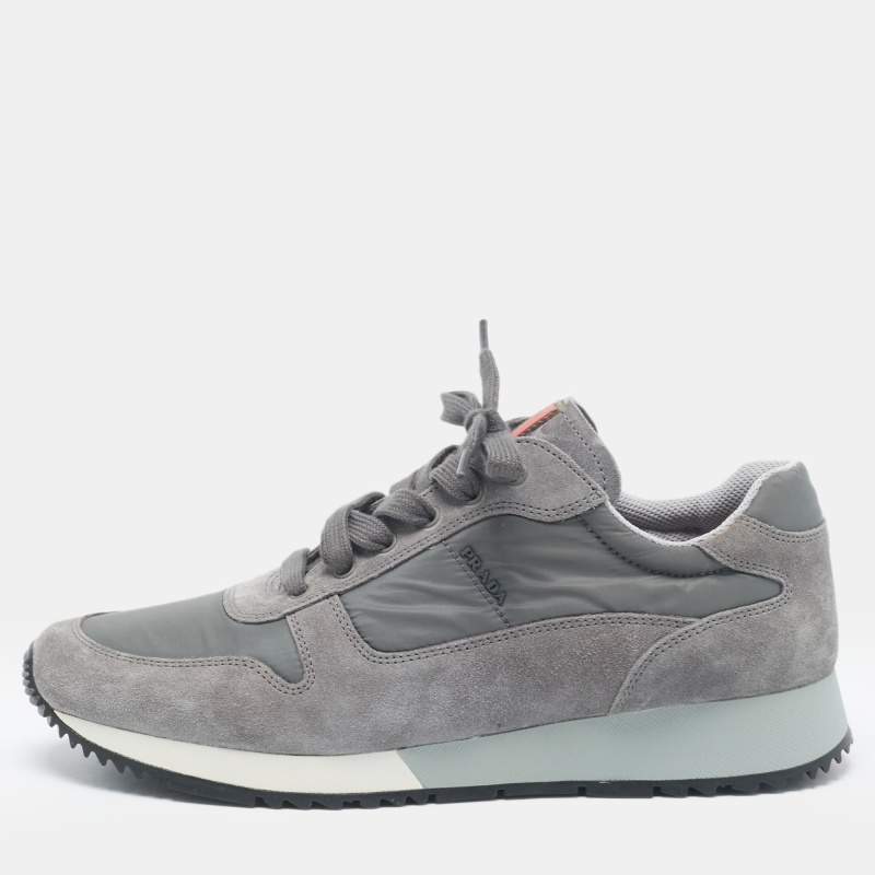Prada Grey Nylon and Suede Lace Up Sneakers Size 41