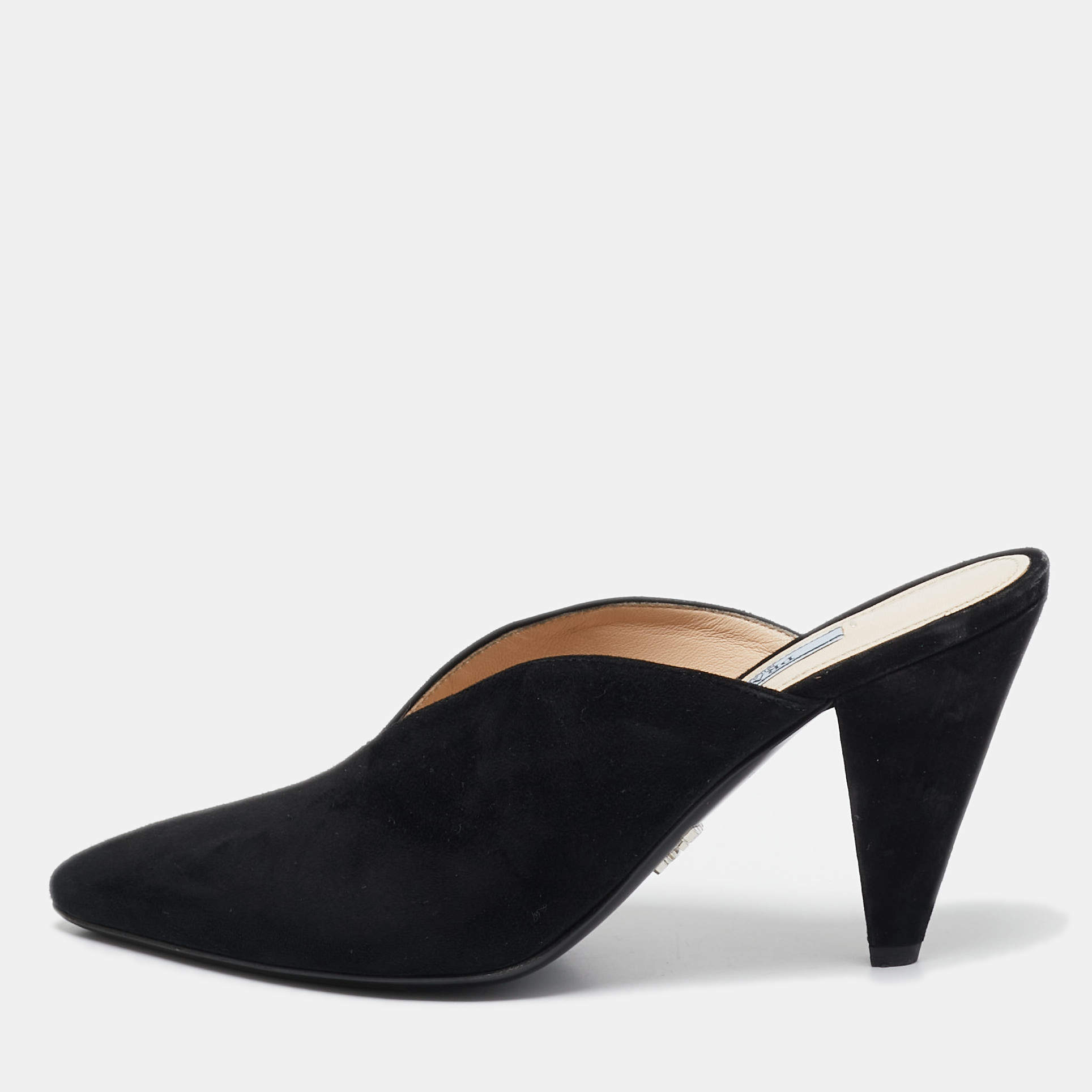 Prada Black Suede Mules Size 37