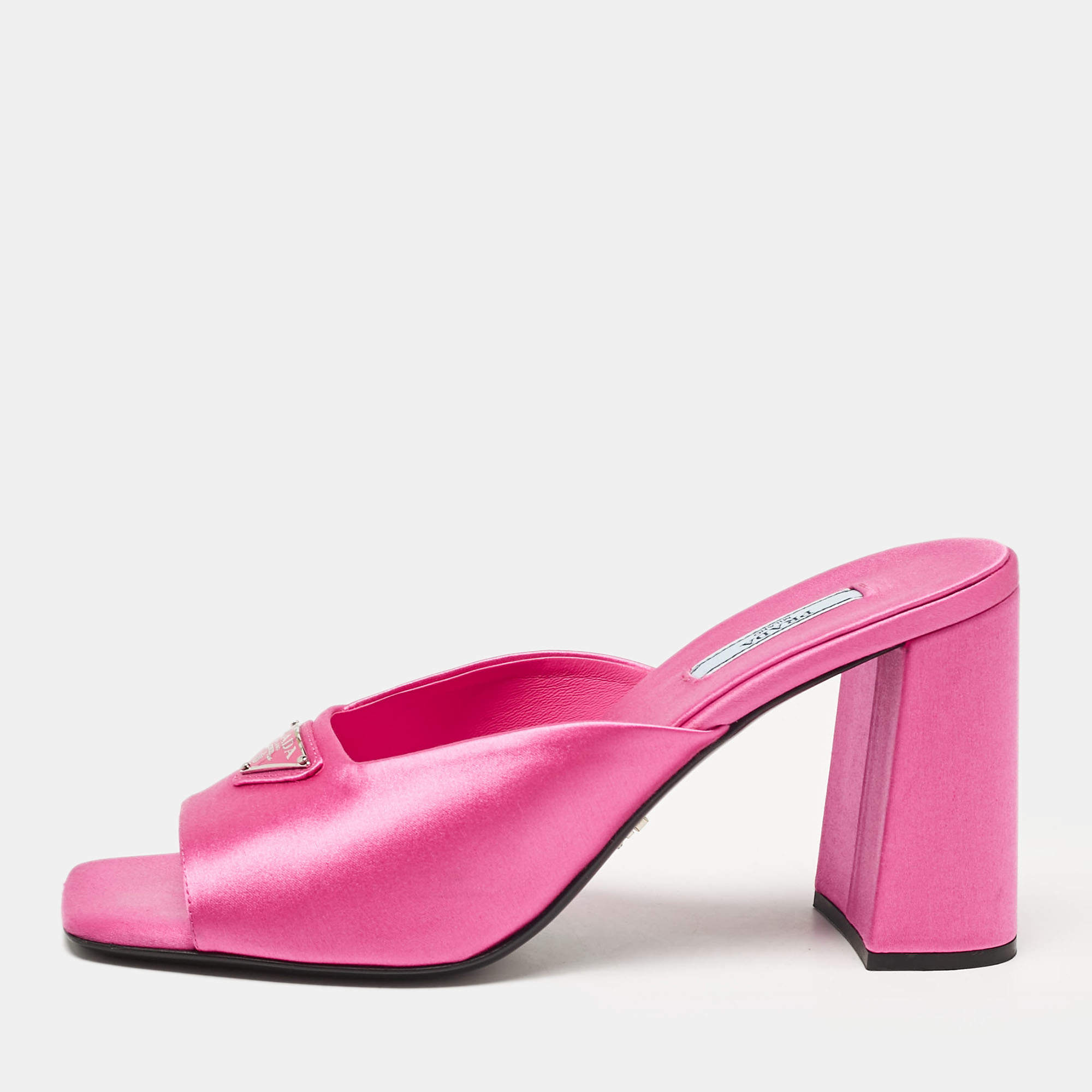 Prada Pink Satin Block Heel Slide Sandals Size 40