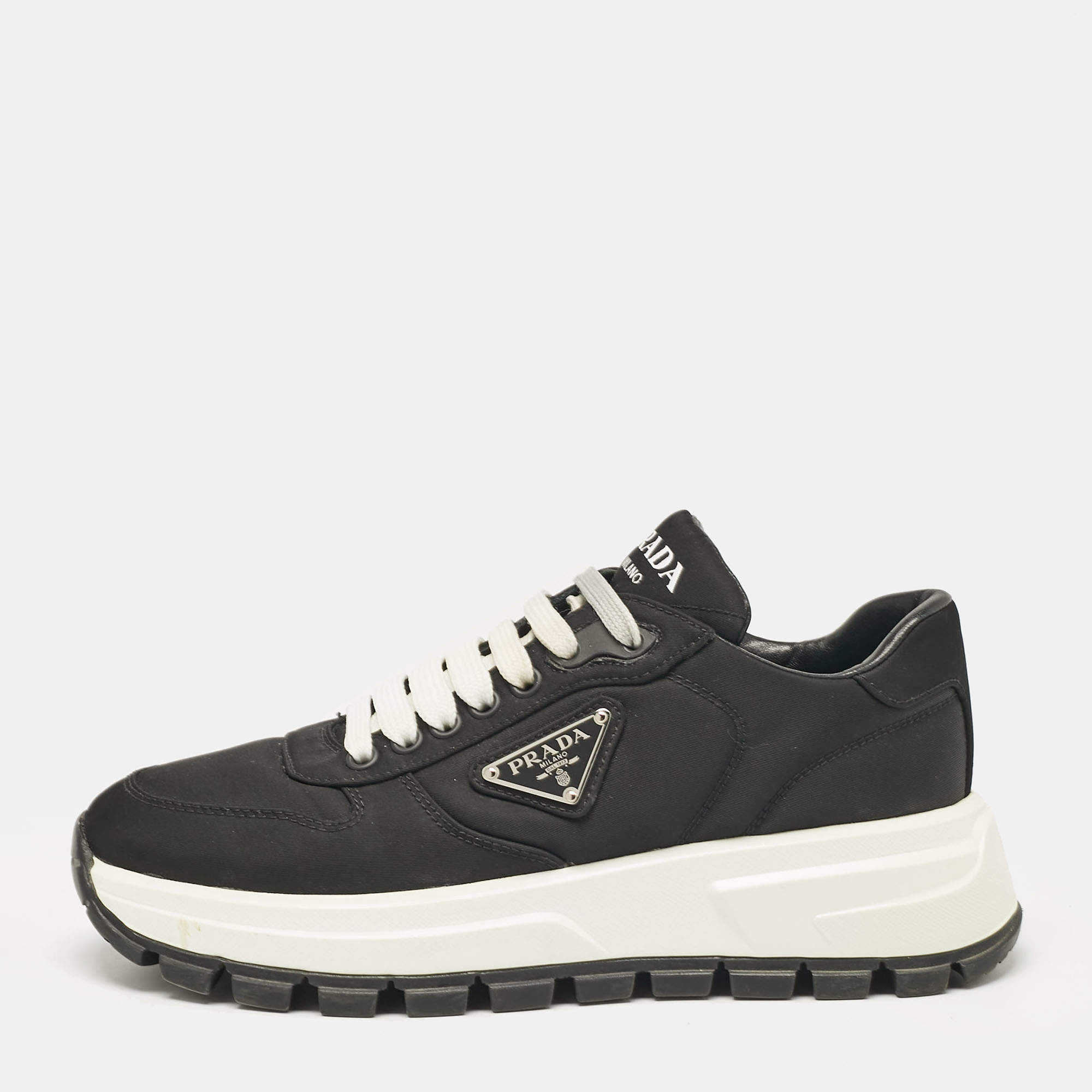 Prada Black Nylon Prax 01 Lace Up Sneakers Size 37
