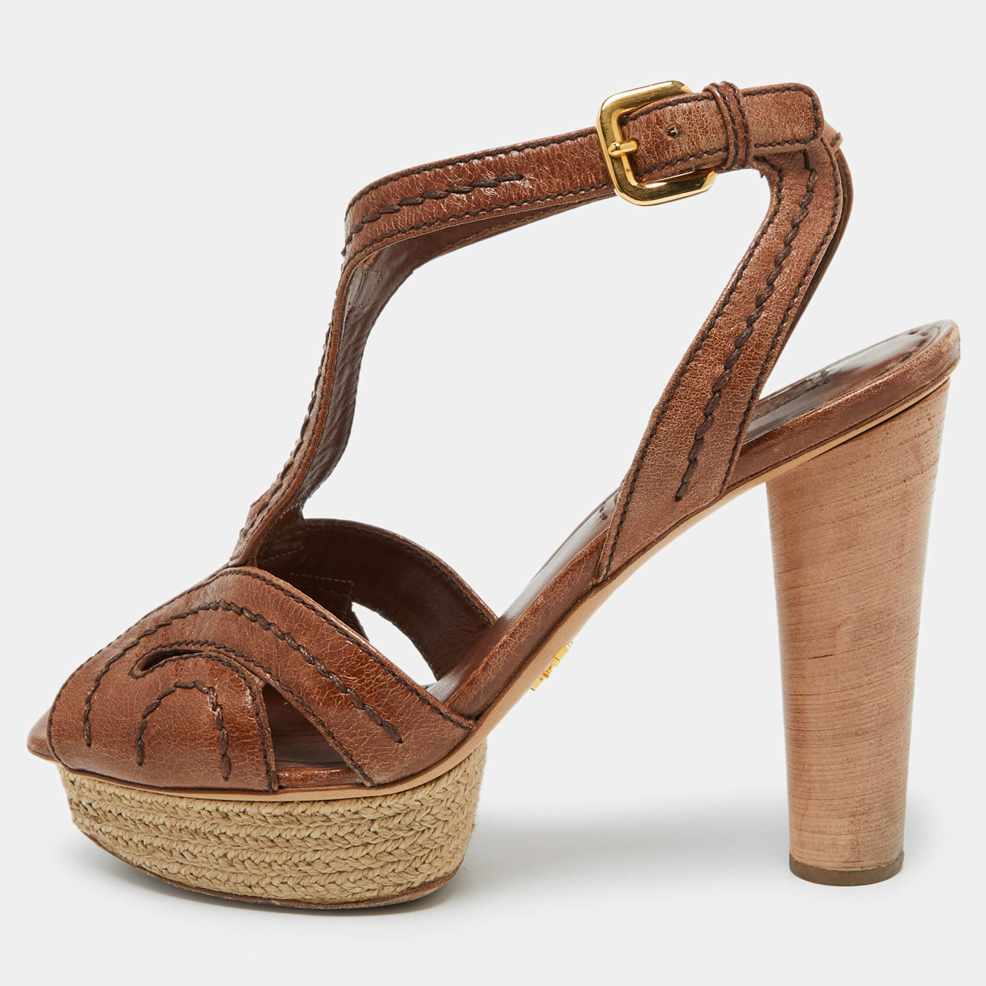 Prada Brown Leather Platform Sandals Size 39.5