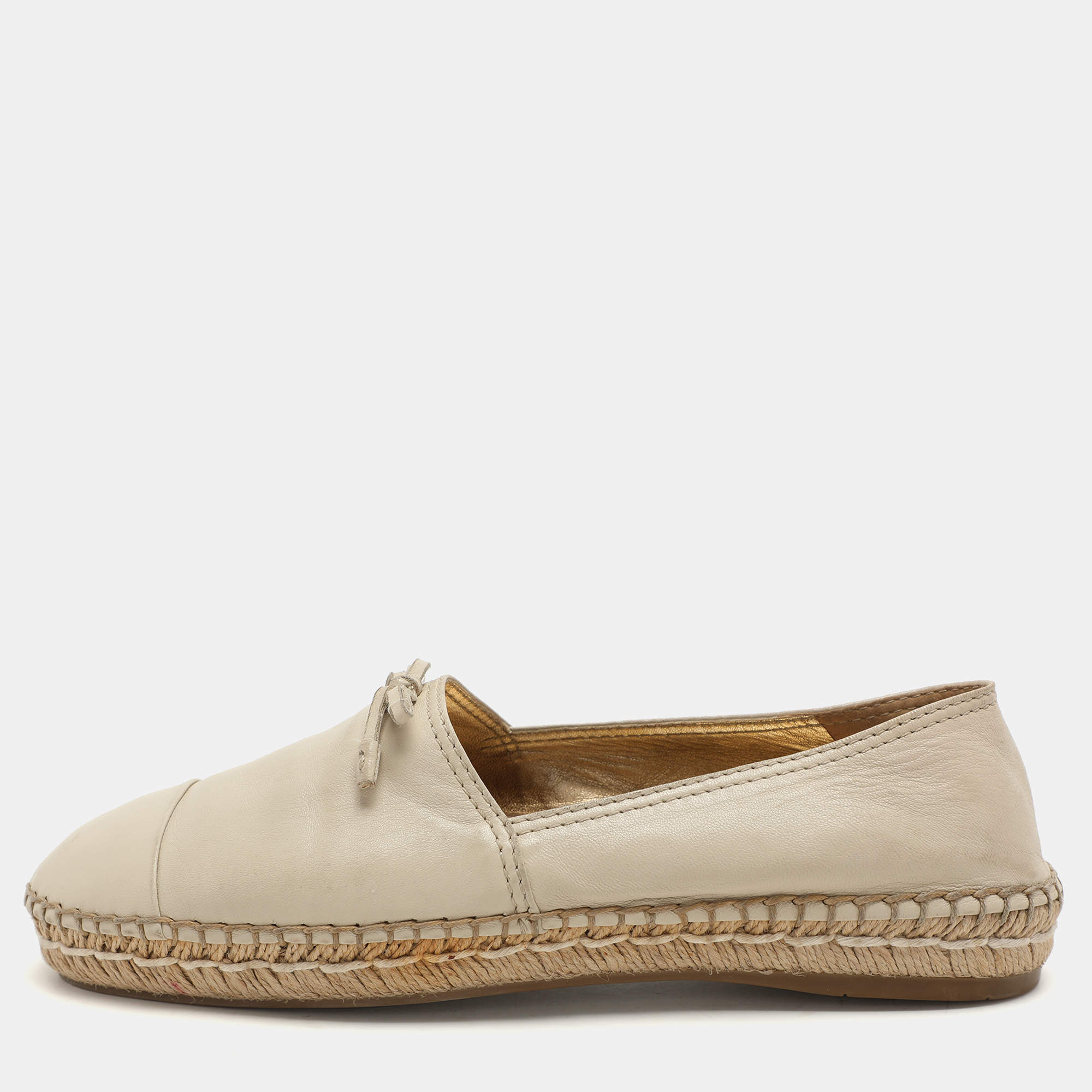 Prada Cream Leather Bow Espadrille Flats Size 38