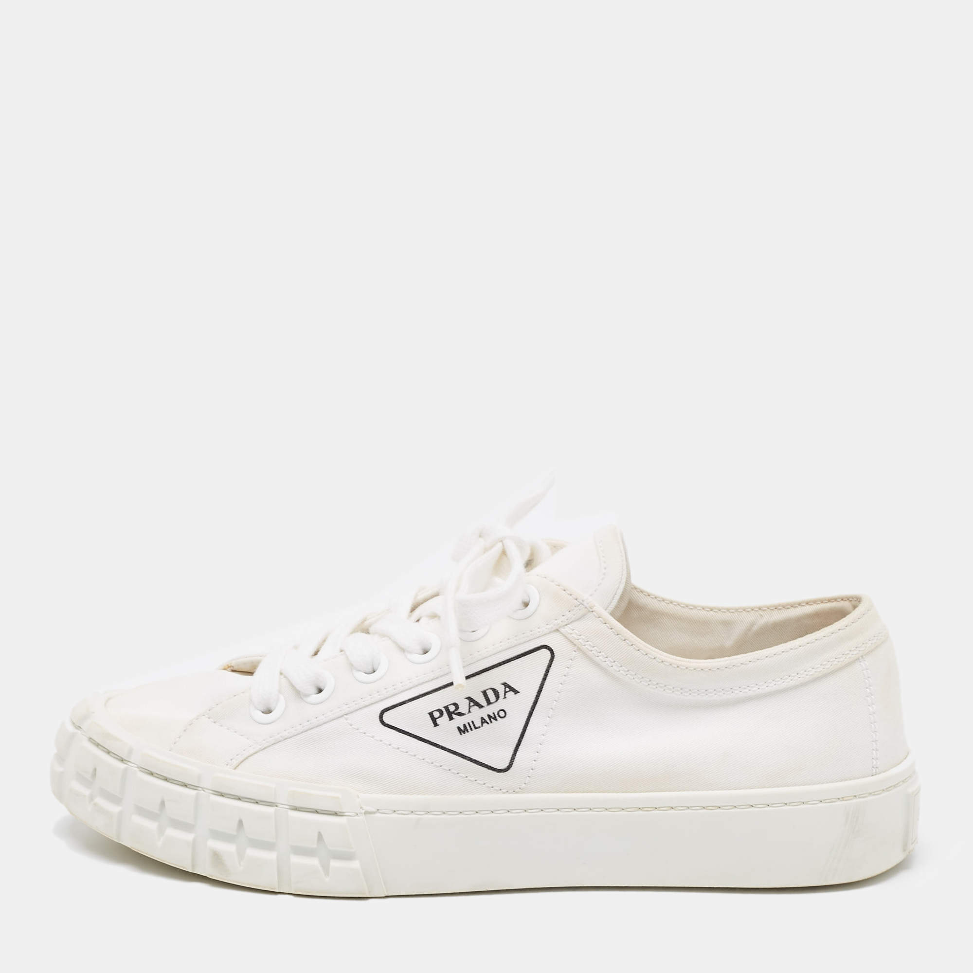 Prada White Canvas Double Wheel Platform Sneakers Size 40