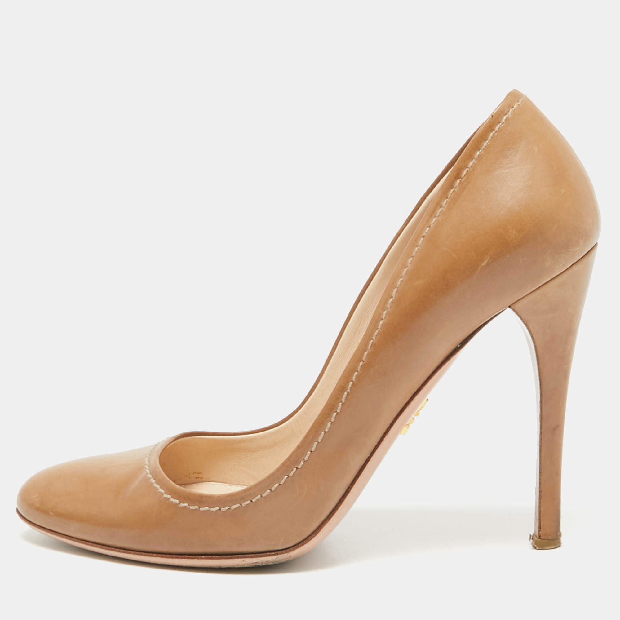 Prada Brown Leather Round Toe Pumps Size 37