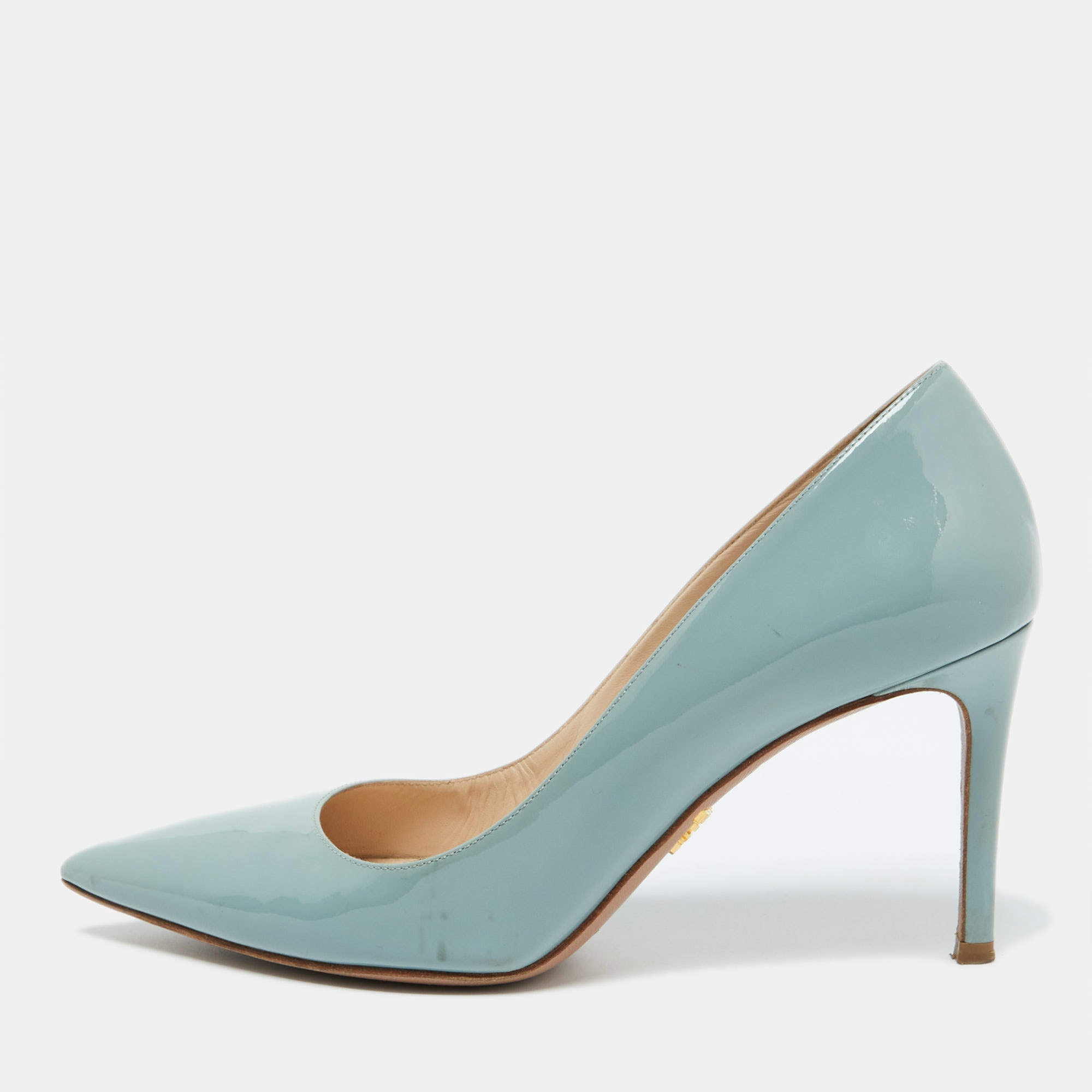 Prada Pastel Blue Patent Leather Pointed Toe Pumps Size 38.5