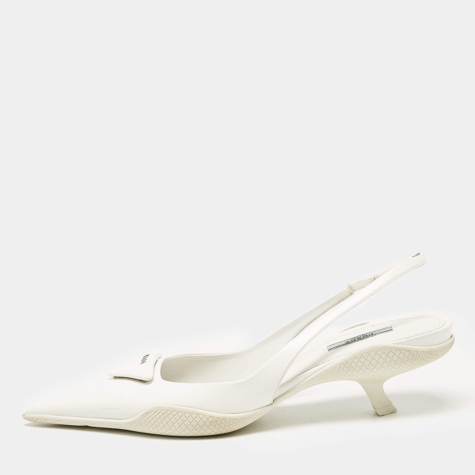 Prada White Leather Bow Slingback Pumps Size 40