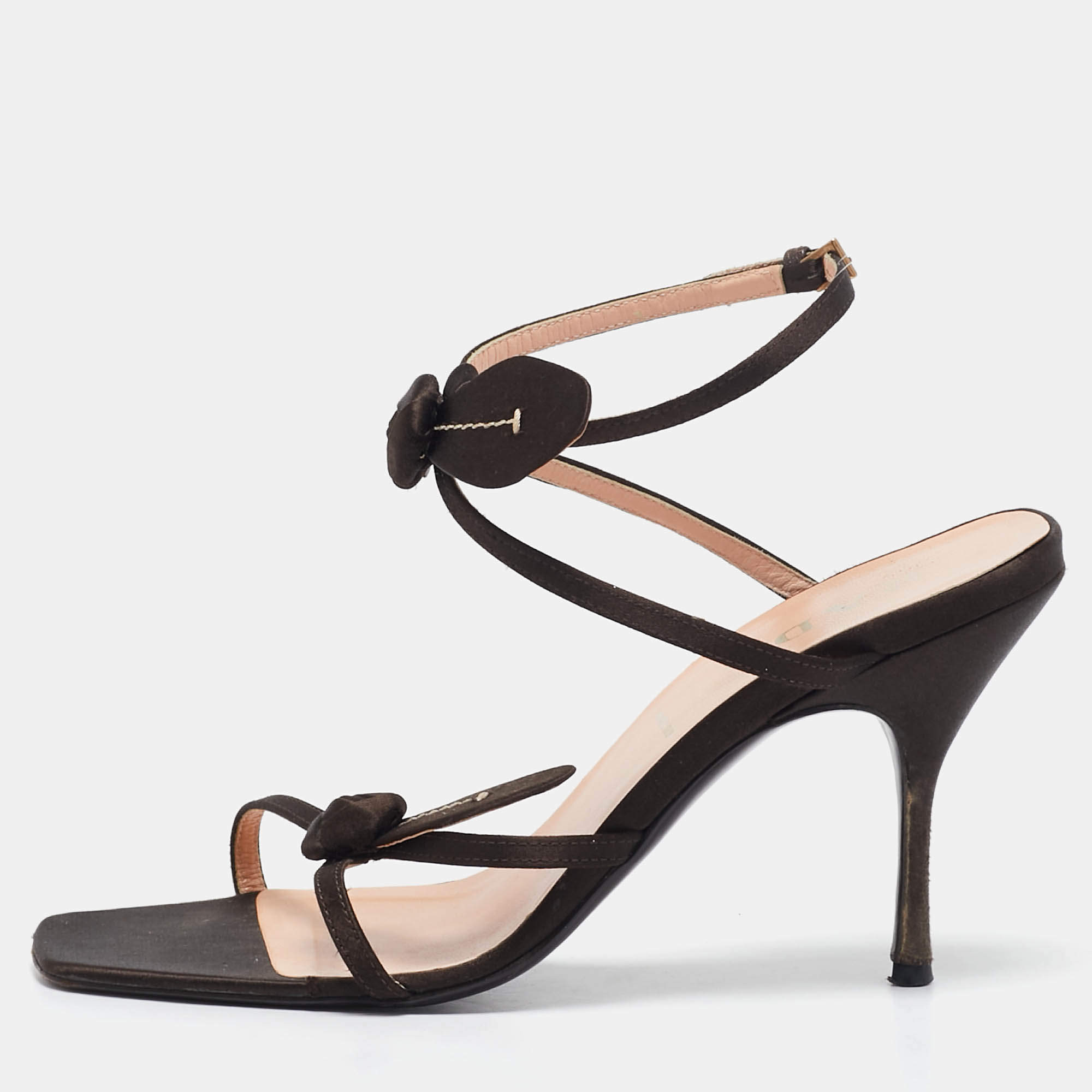 Prada Brown Satin Ankle Strap Sandals Size 39