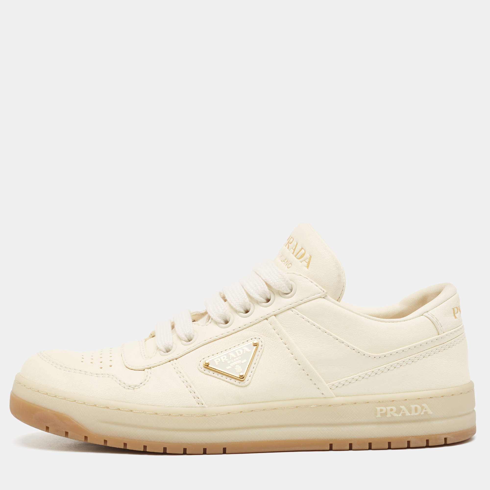 Prada Cream Leather Lace Up Sneakers Size 36.5