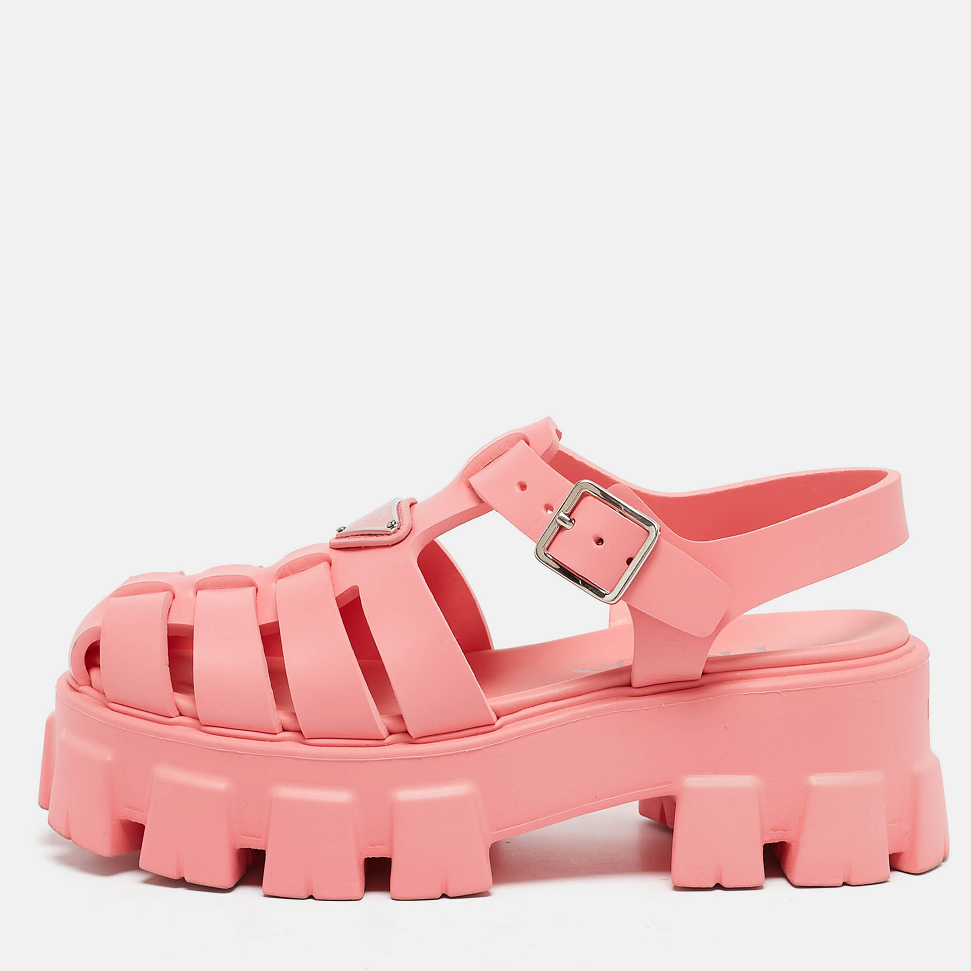 Prada Pink Rubber Monolith Sandals Size 37