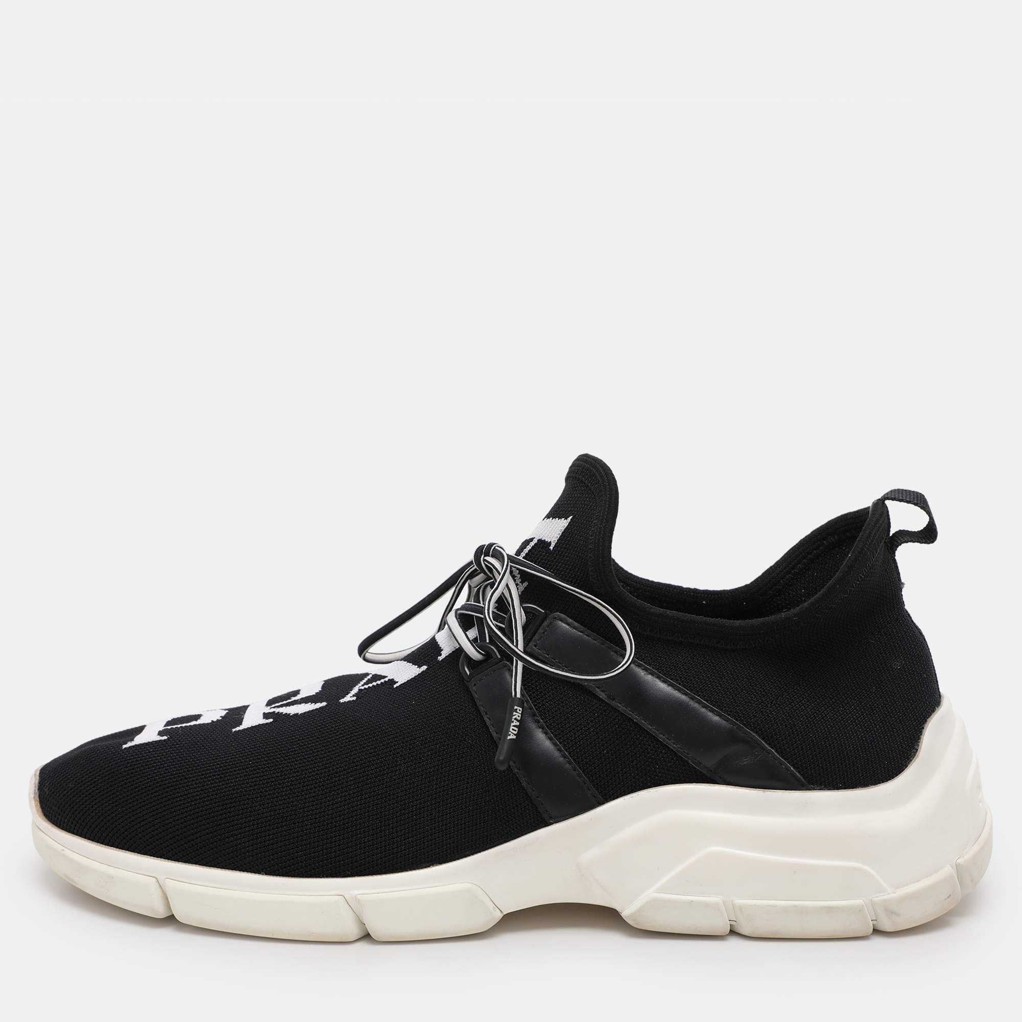 Prada Black Fabric Knit Fabric LowTop Sneakers Size 39