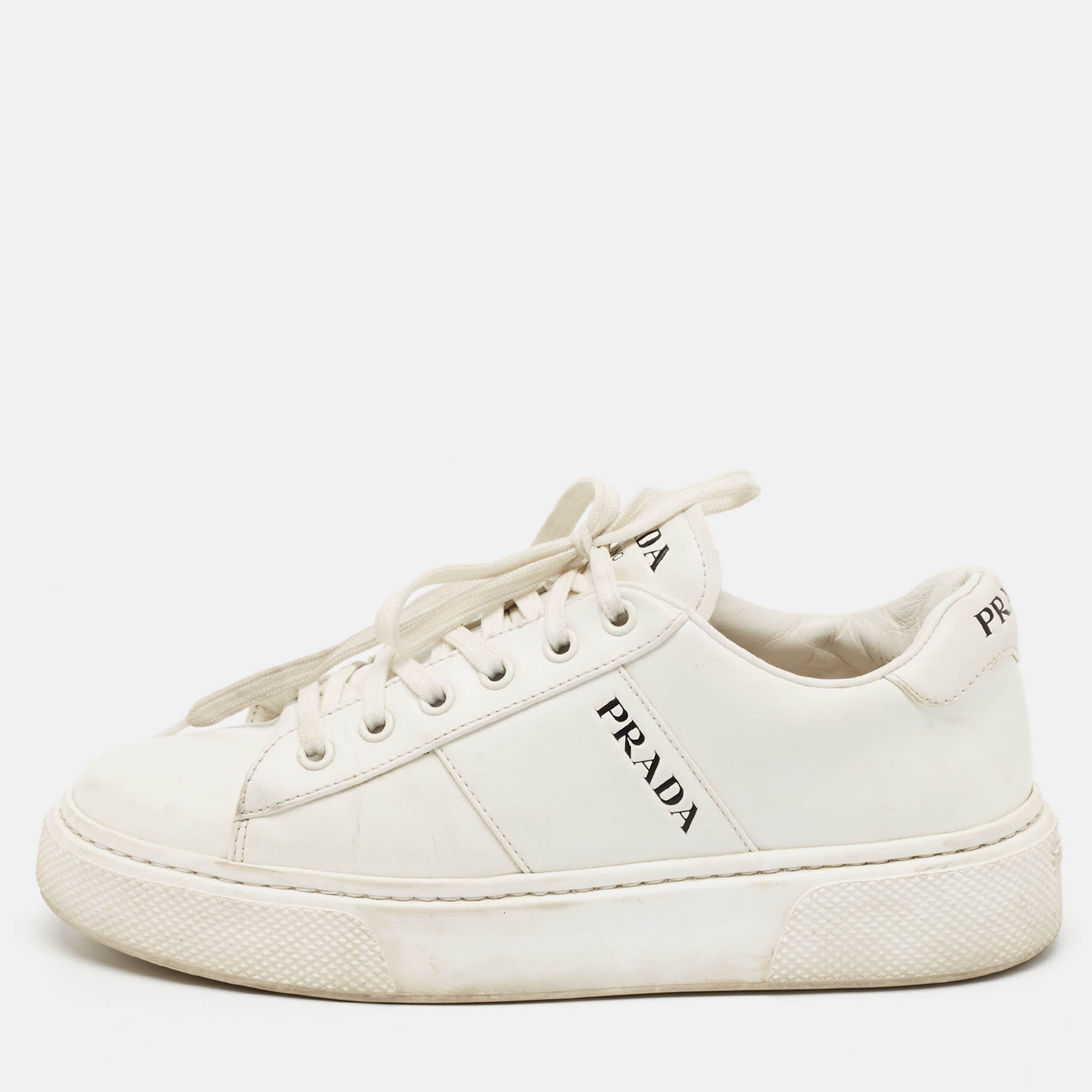 Prada White  Leather  Lace Up Trainer Sneakers Size 36.5 