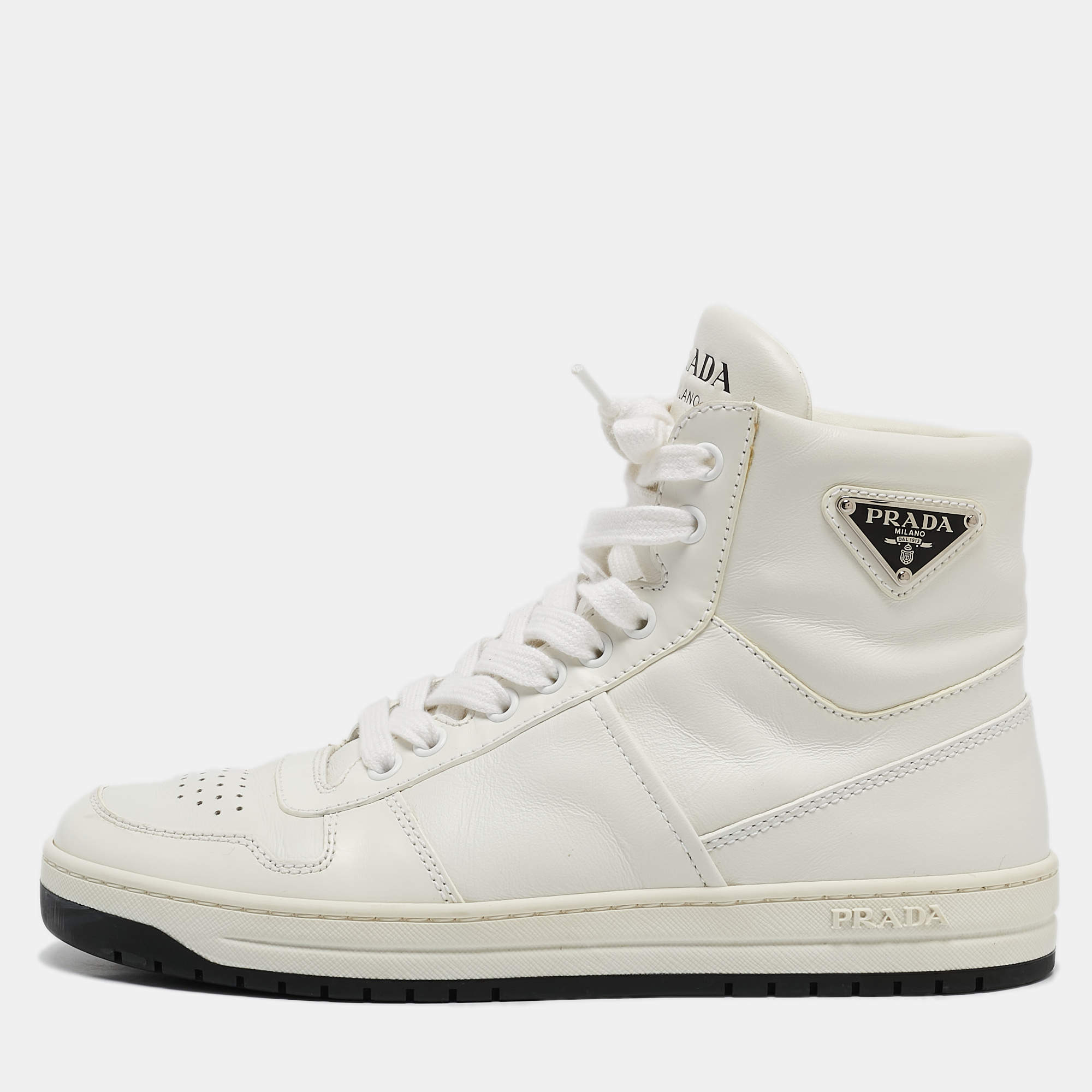 Prada White Leather New Avenue High Top Sneakers Size 38