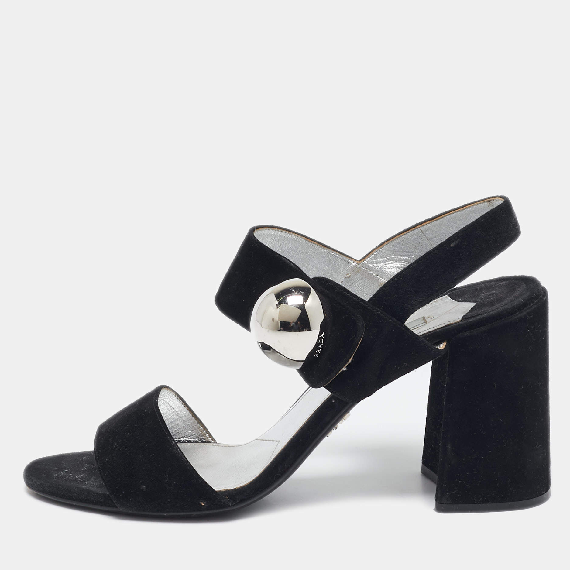 Prada Black Suede Ankle Strap Block Heel Sandals Size 39