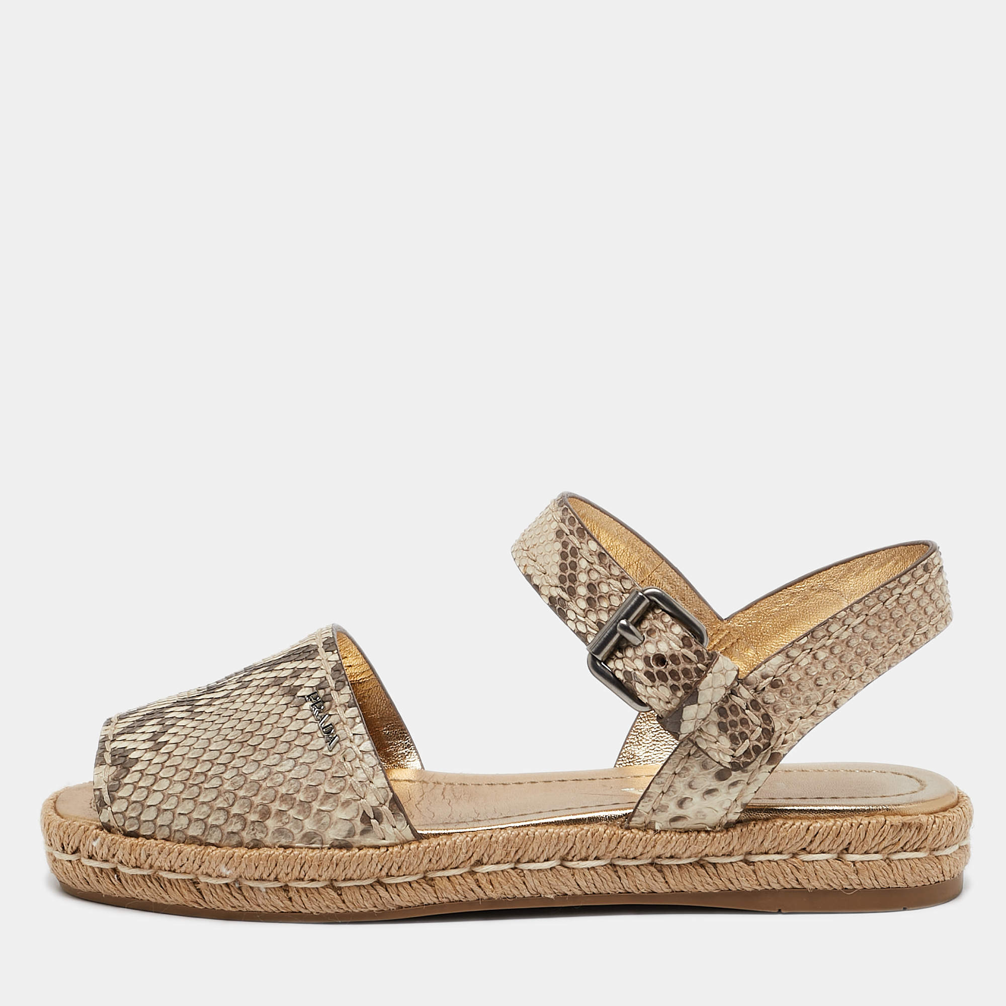 Prada Brown Python Leather Slingback Espadrille Flats Size 38