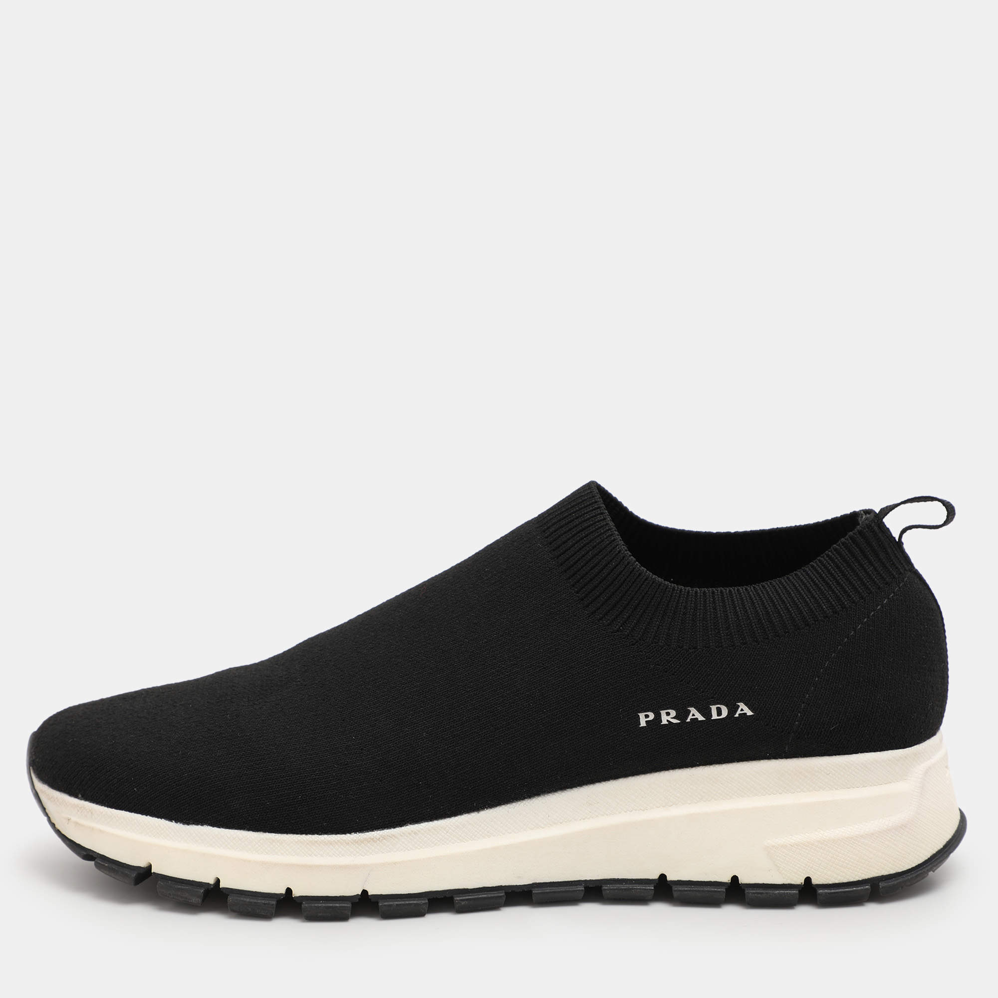 Prada Black Knit Fabric Low Top Sneakers Size 38