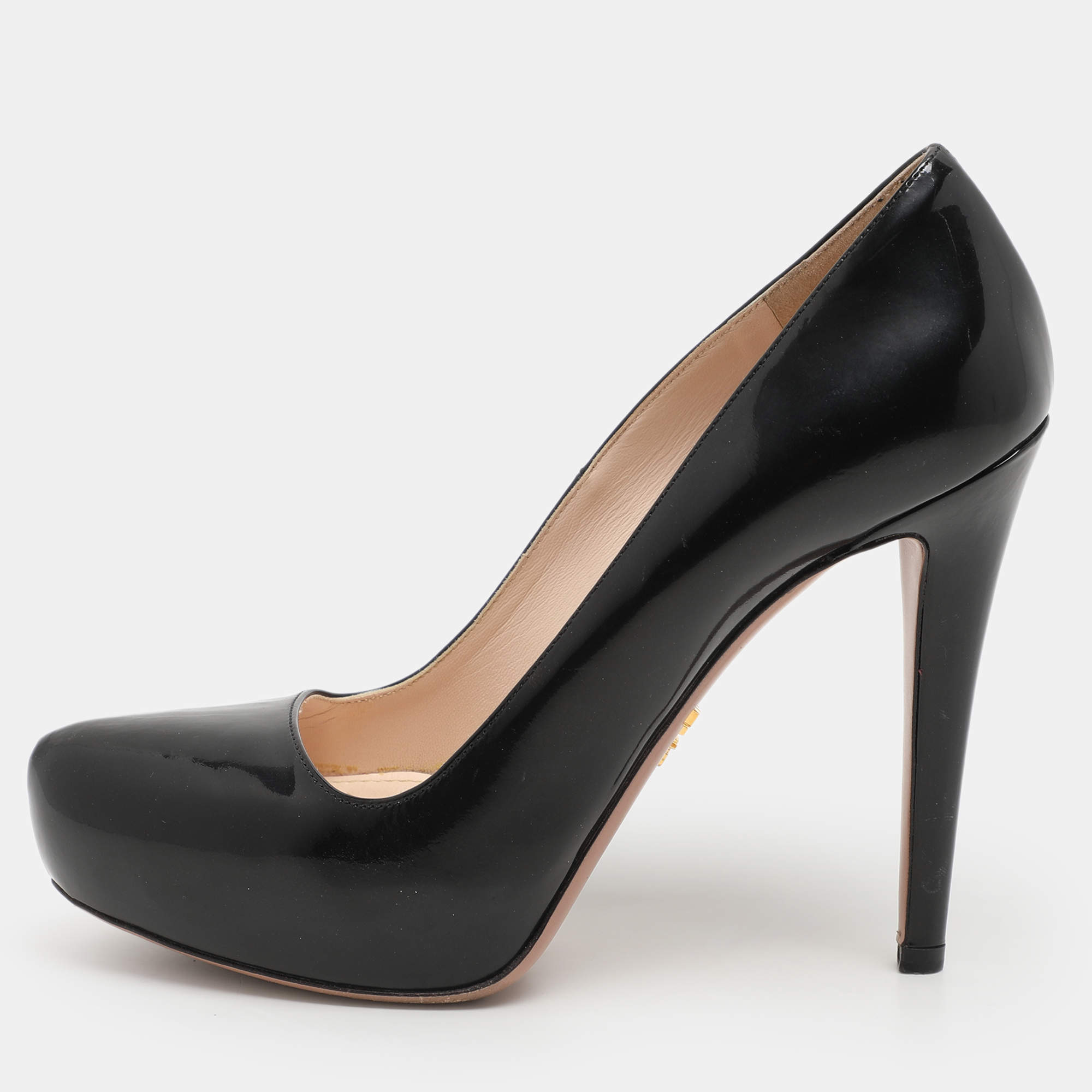 Prada Black Patent Leather Platform Pumps Size 37.5