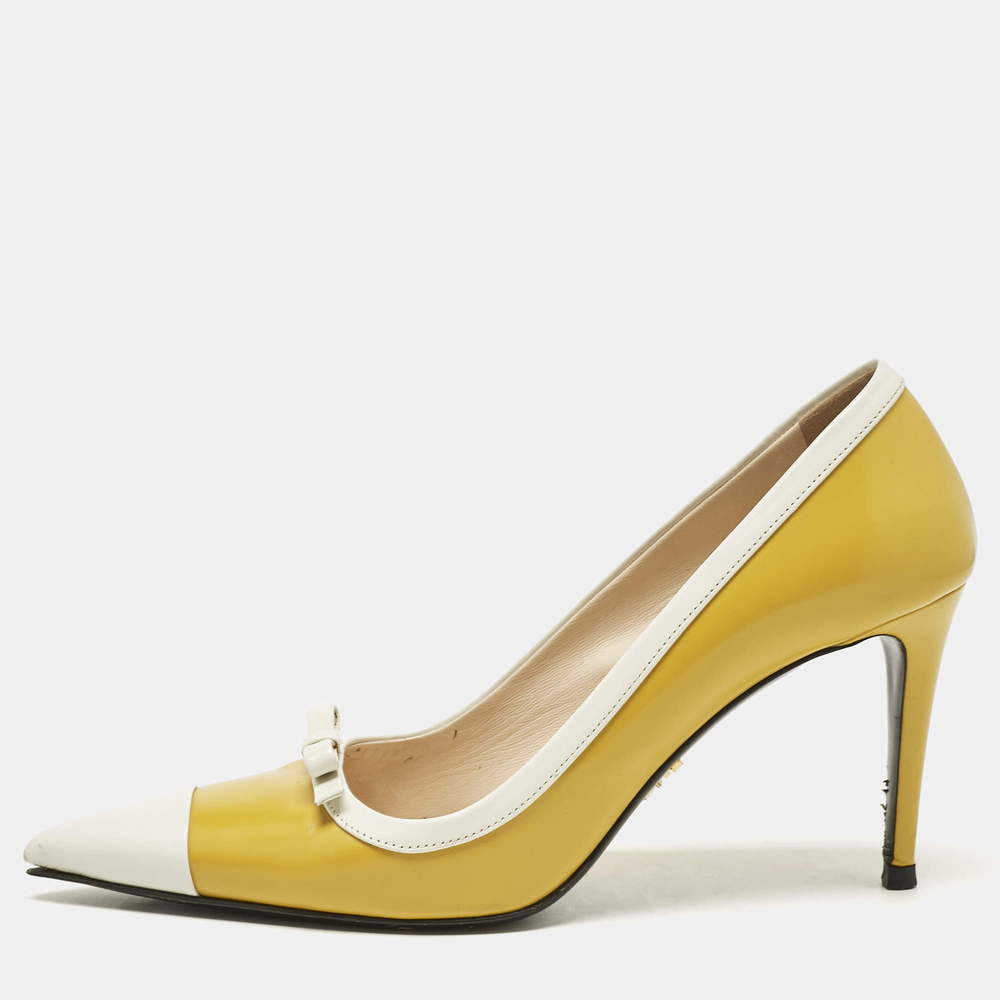 Prada Two Tone Leather Bow Pointed Toe Pumps Size 39
