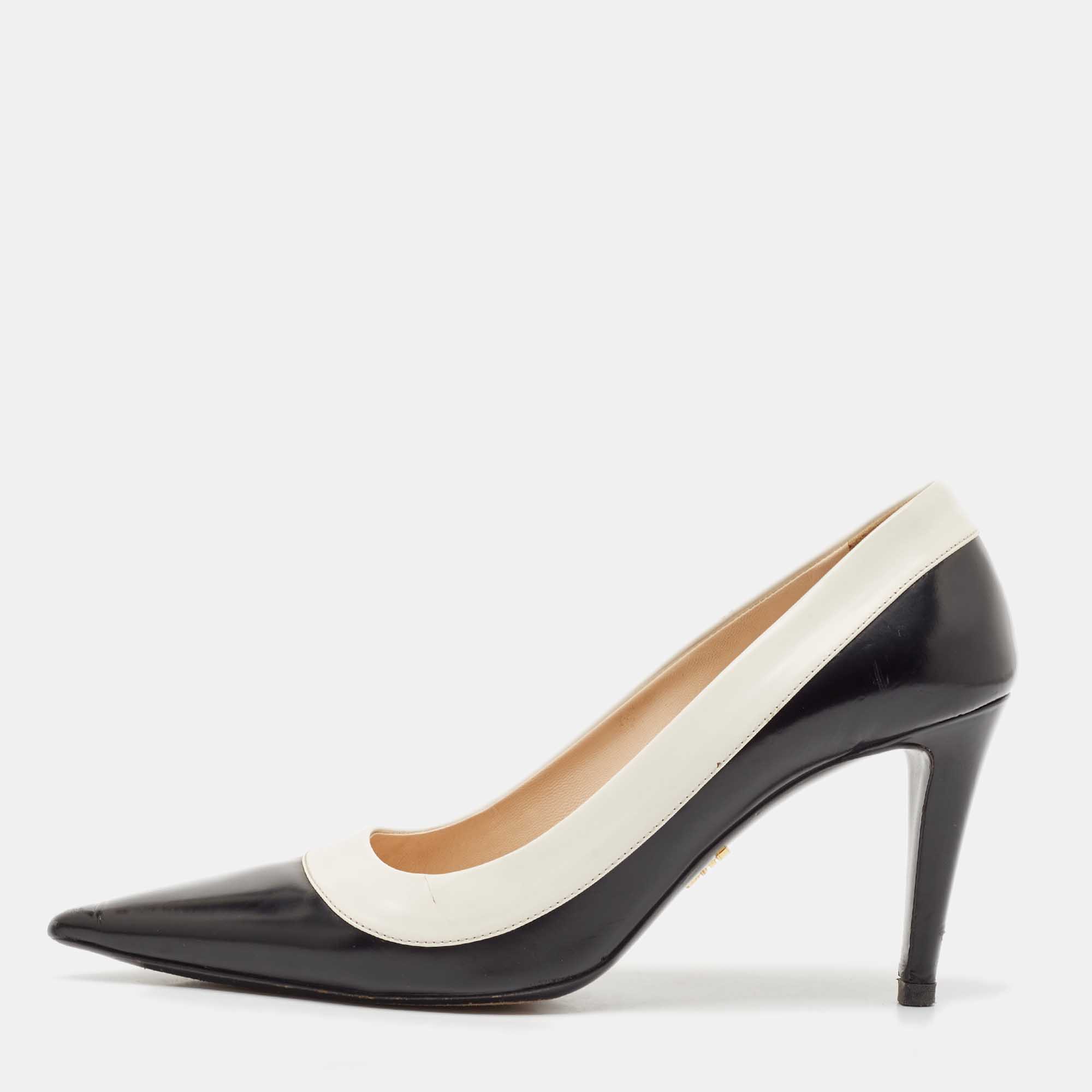 Prada Black/White Leather Pointed Toe Pumps Size 39