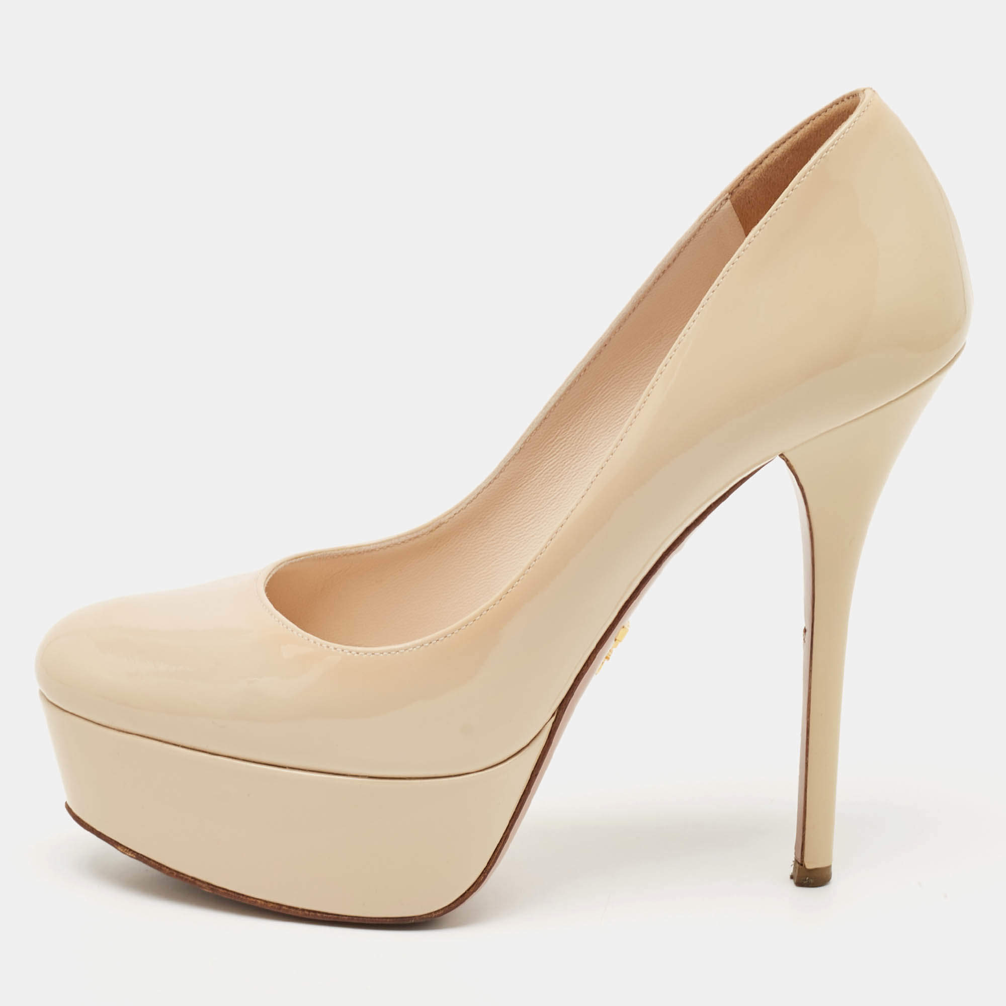 Prada Beige Patent Leather Platform Pumps Size 37