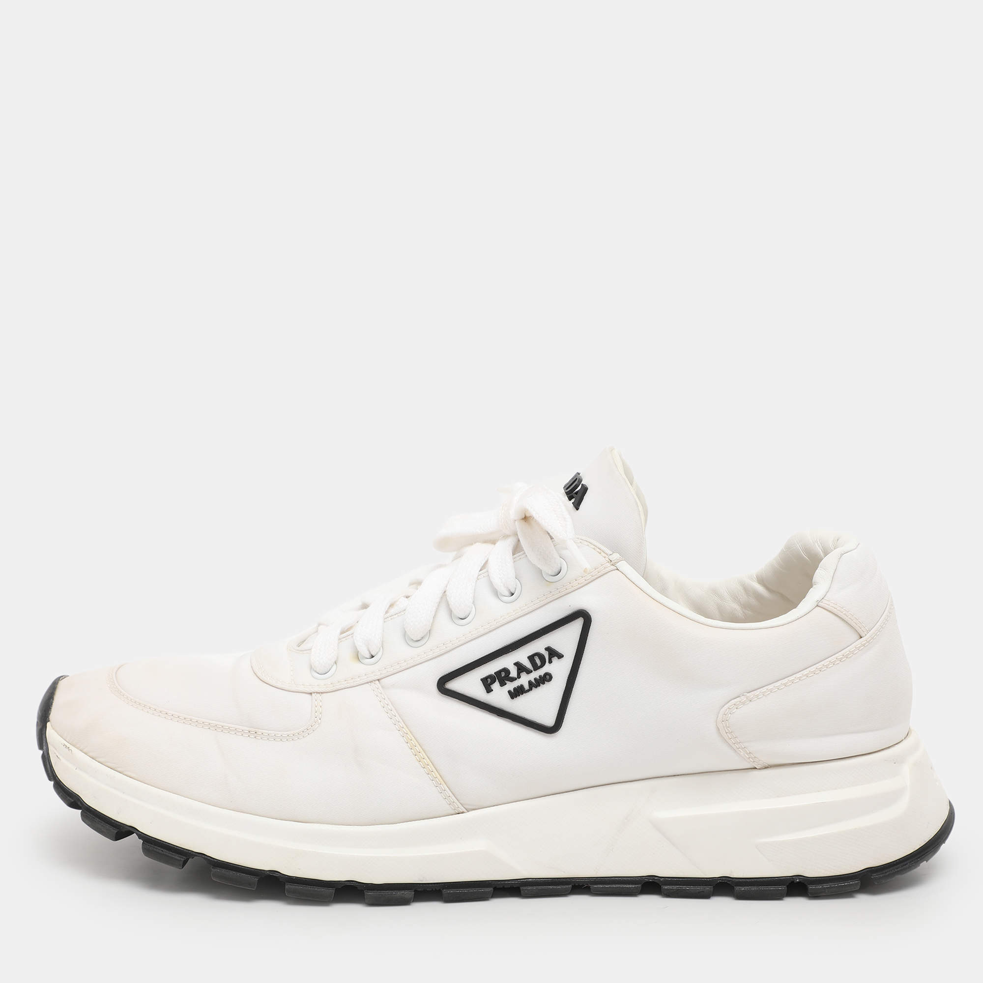 Prada White Nylon Re-Nylon Lace Up Sneakers Size 44