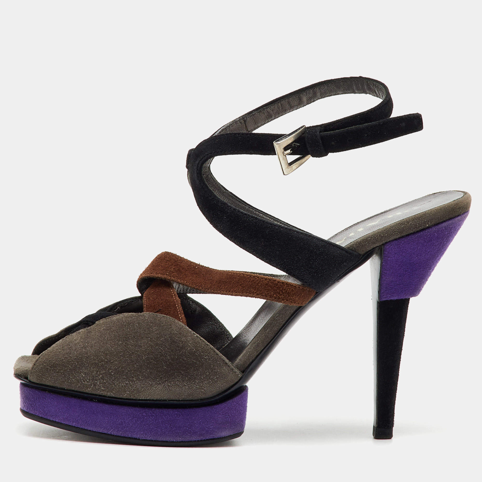 Prada Multicolor Suede Srappy Platform Sandals Size 37