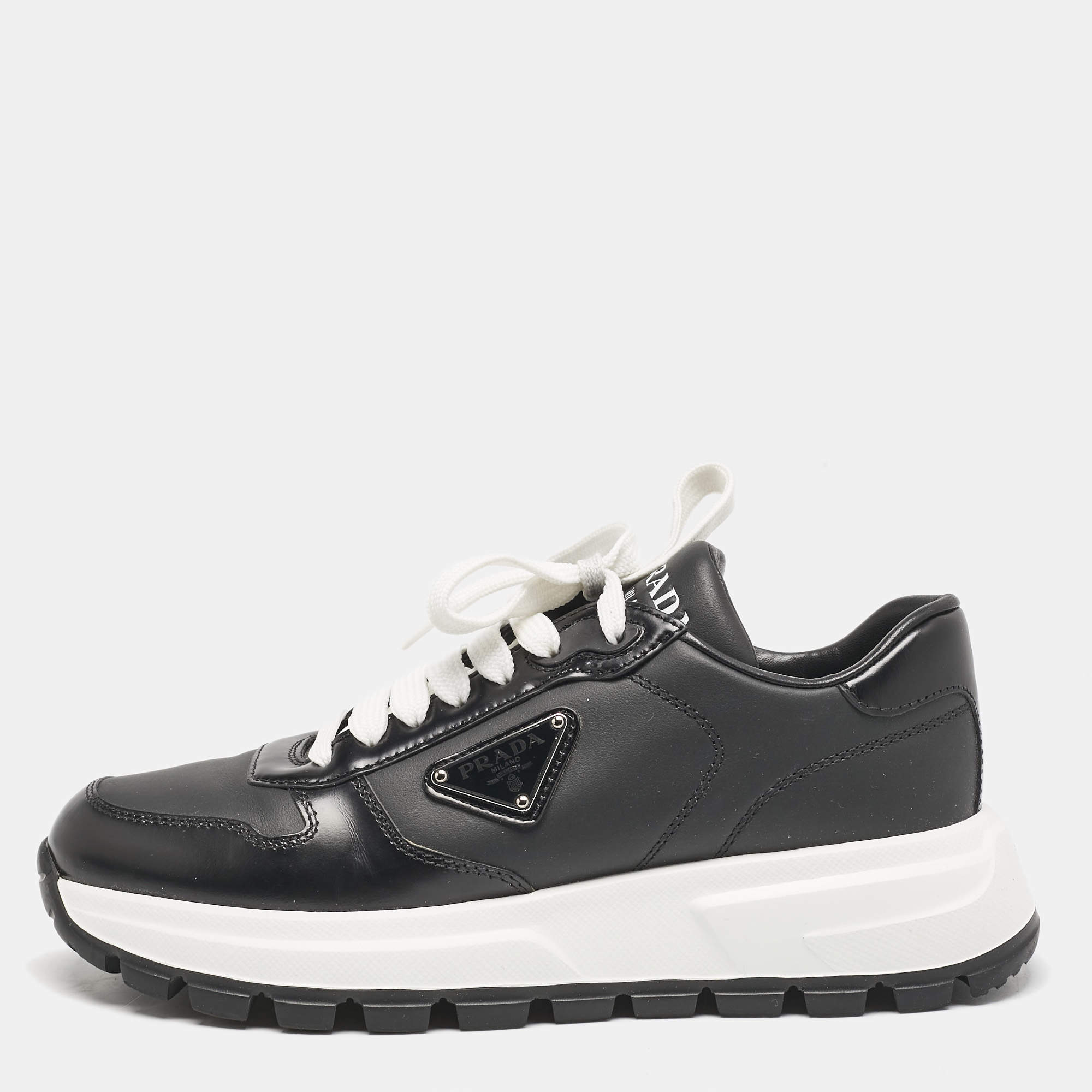 Pre Owned Prada Black Leather Prax 01 Low Top Sneakers Size 37.5