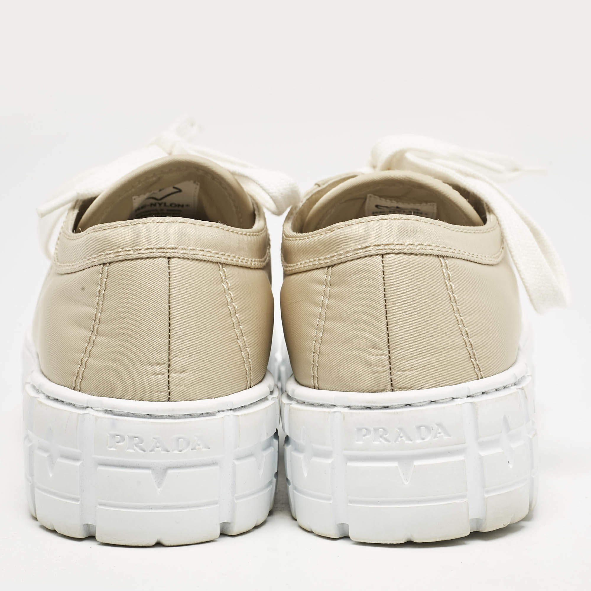 Pre Owned Prada Beige Nylon Gabardine Double Wheel Low Top Sneakers Size 37.5