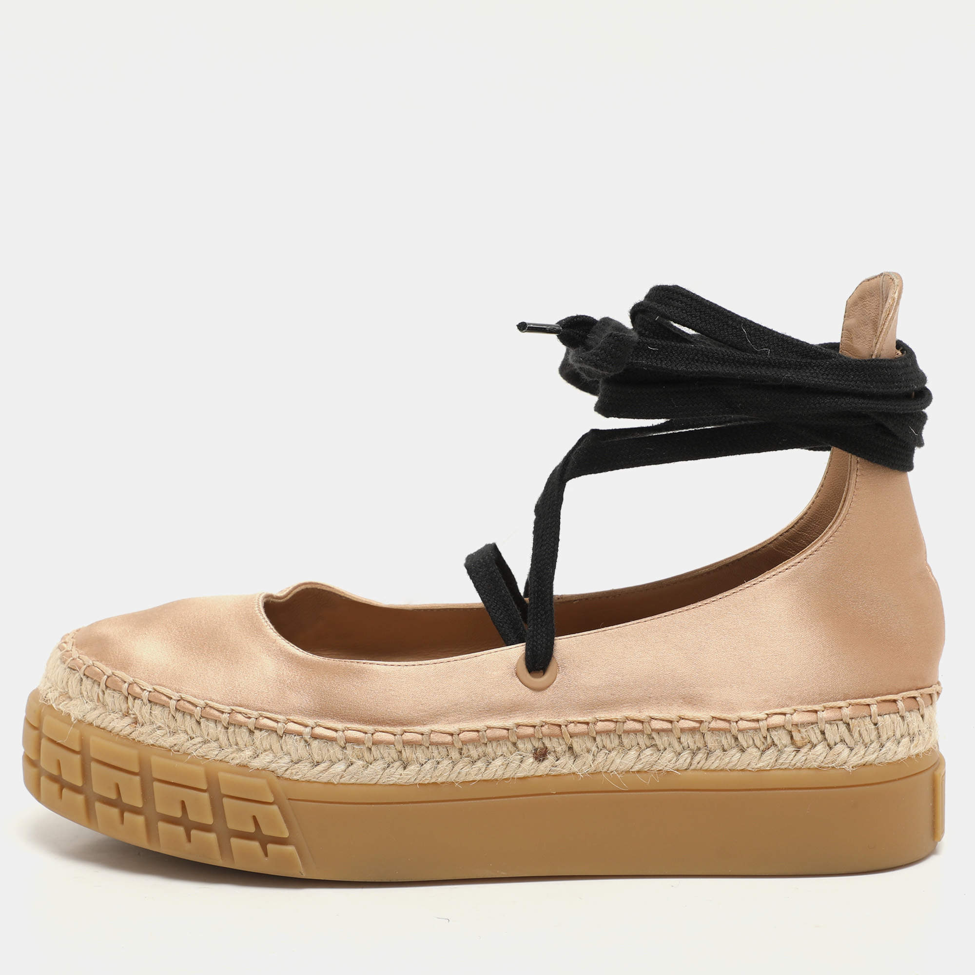 Prada Metallic Beige Satin Tyre-Sole Espadrille Size 36.5 