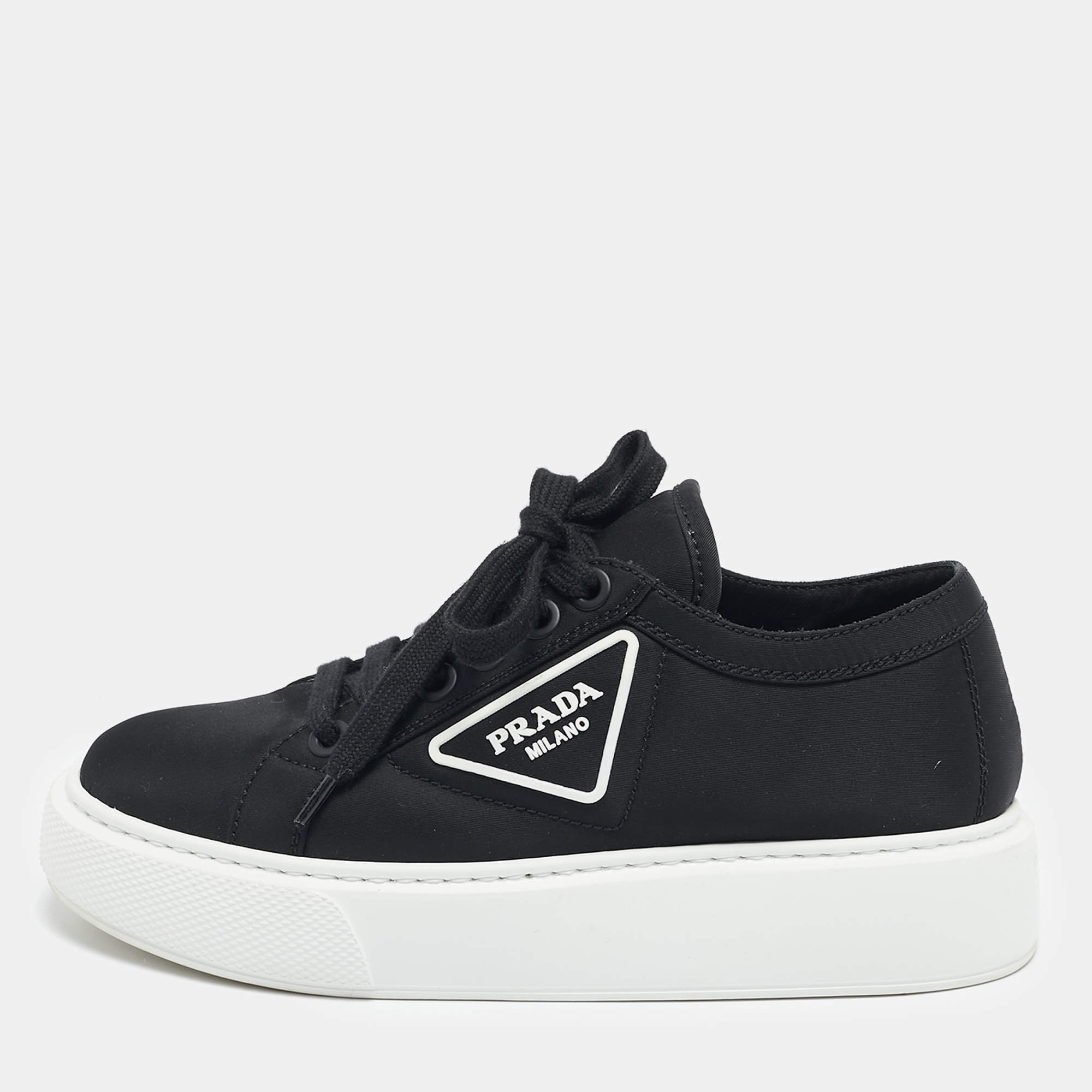 Prada Black Nylon Wheel Cassetta Low-Top Sneakers Size 36