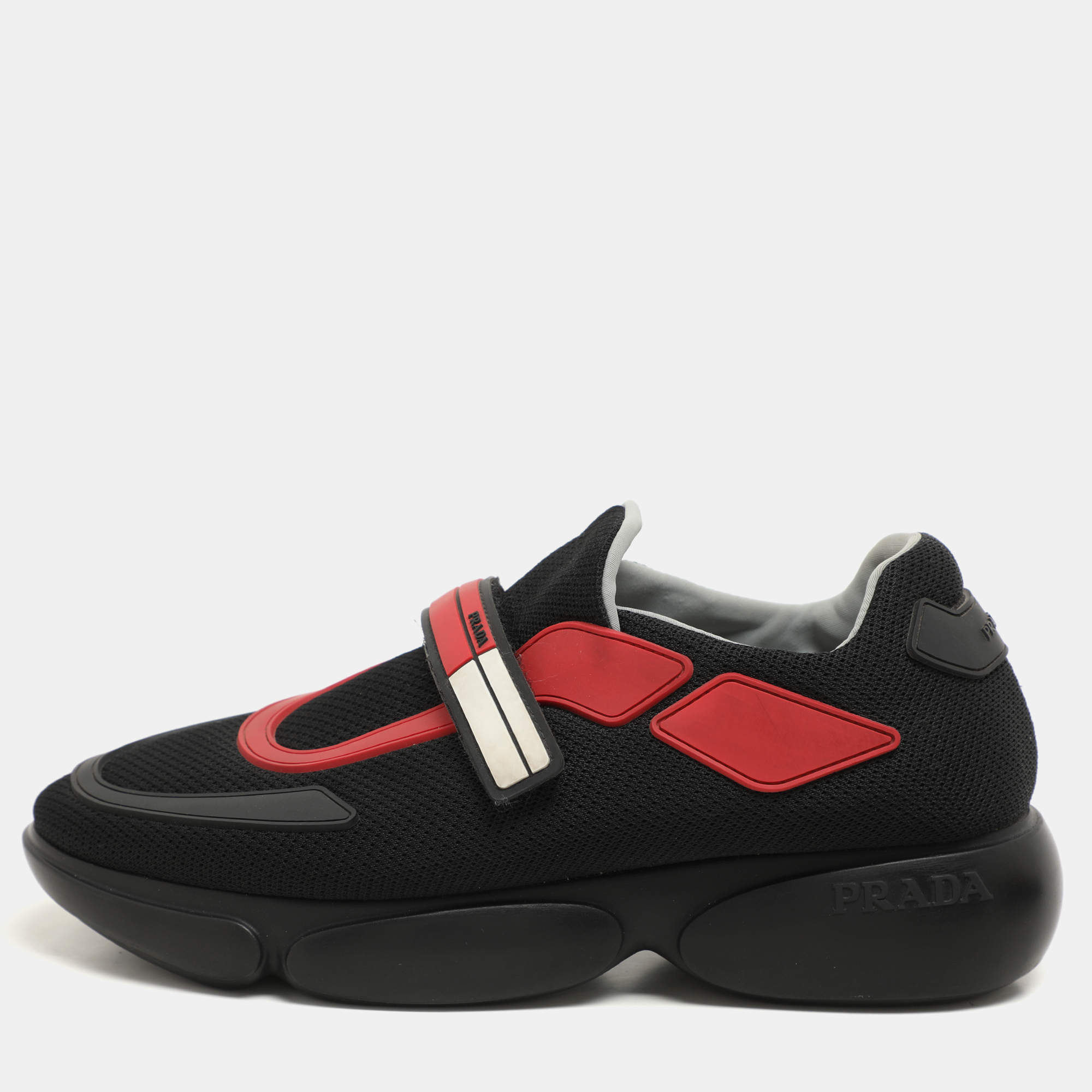 Prada Black/Red Knit Fabric Cloudbust Sneakers Size 37