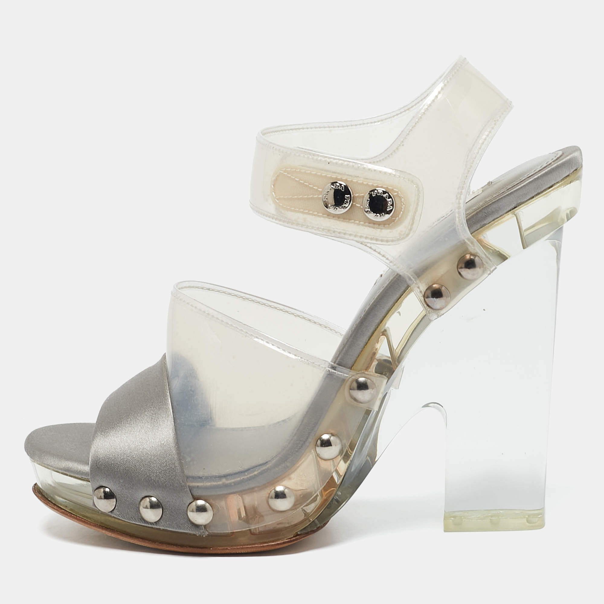 Prada Transparent PVC and Satin Ankle Strap Sandals Size 36.5