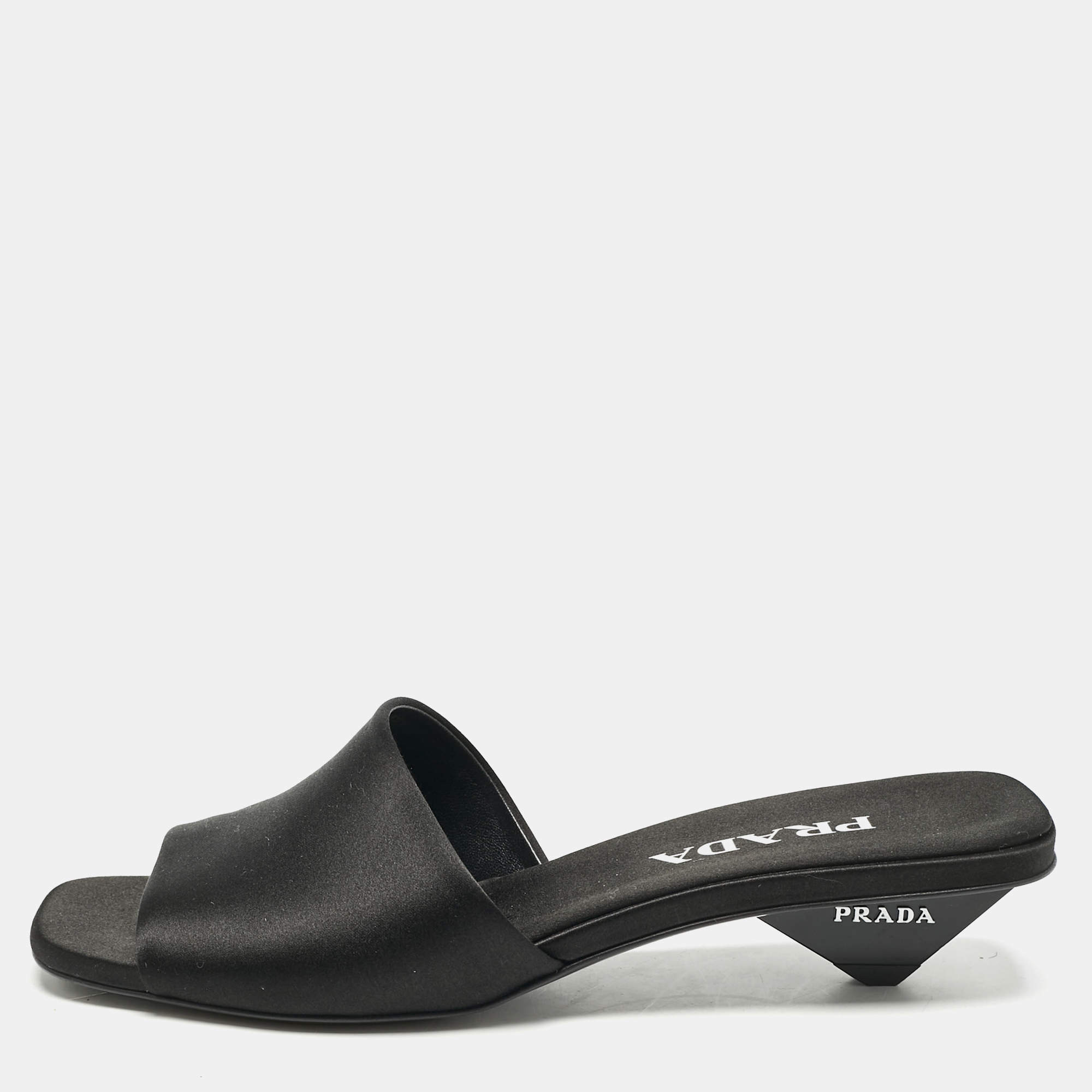 Pre Owned Prada Black Satin Bow Embellished Slide Sandals Size 38