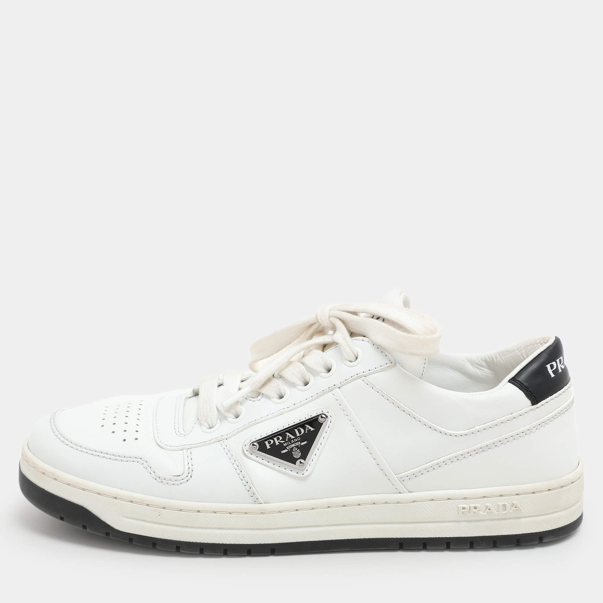 Prada White Leather Downtown Low-Top Sneakers Size 38