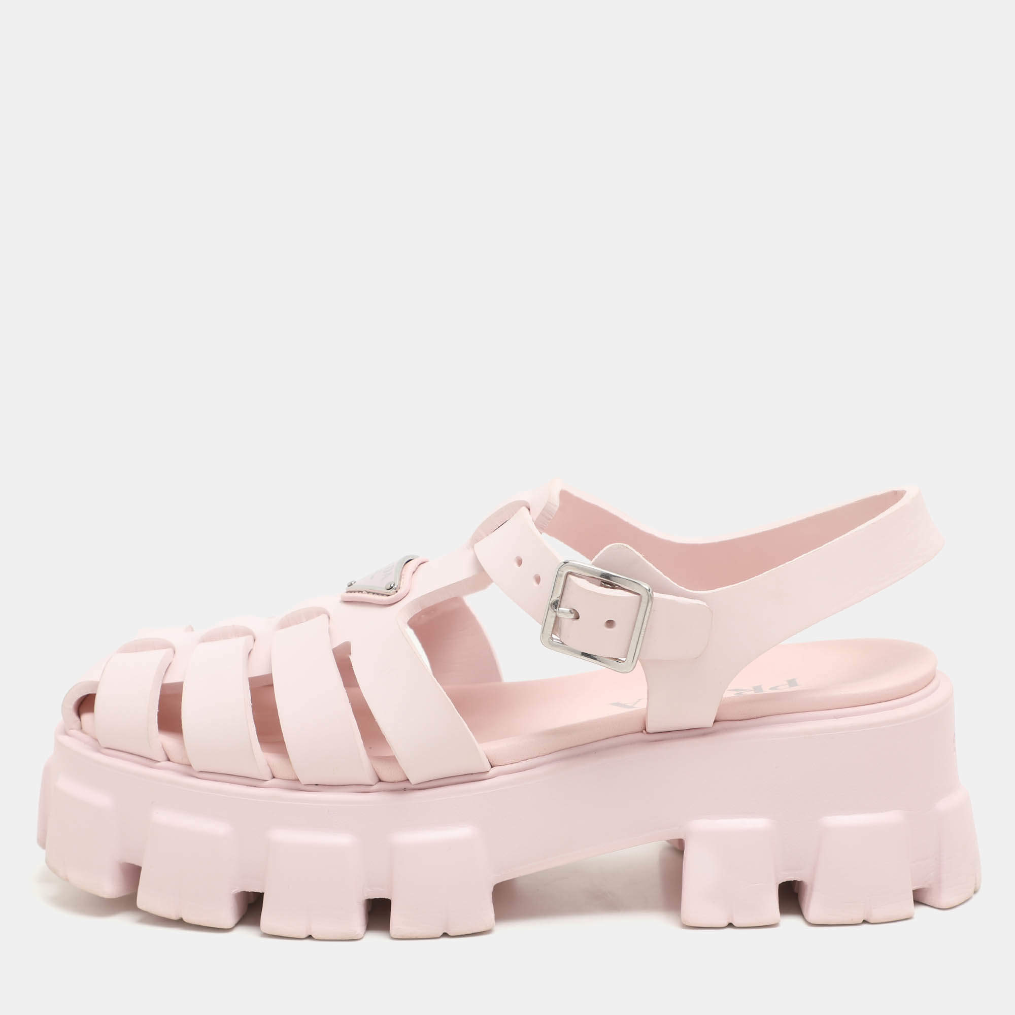 Prada Pink Rubber Monolith Slingback Sandals Size 40