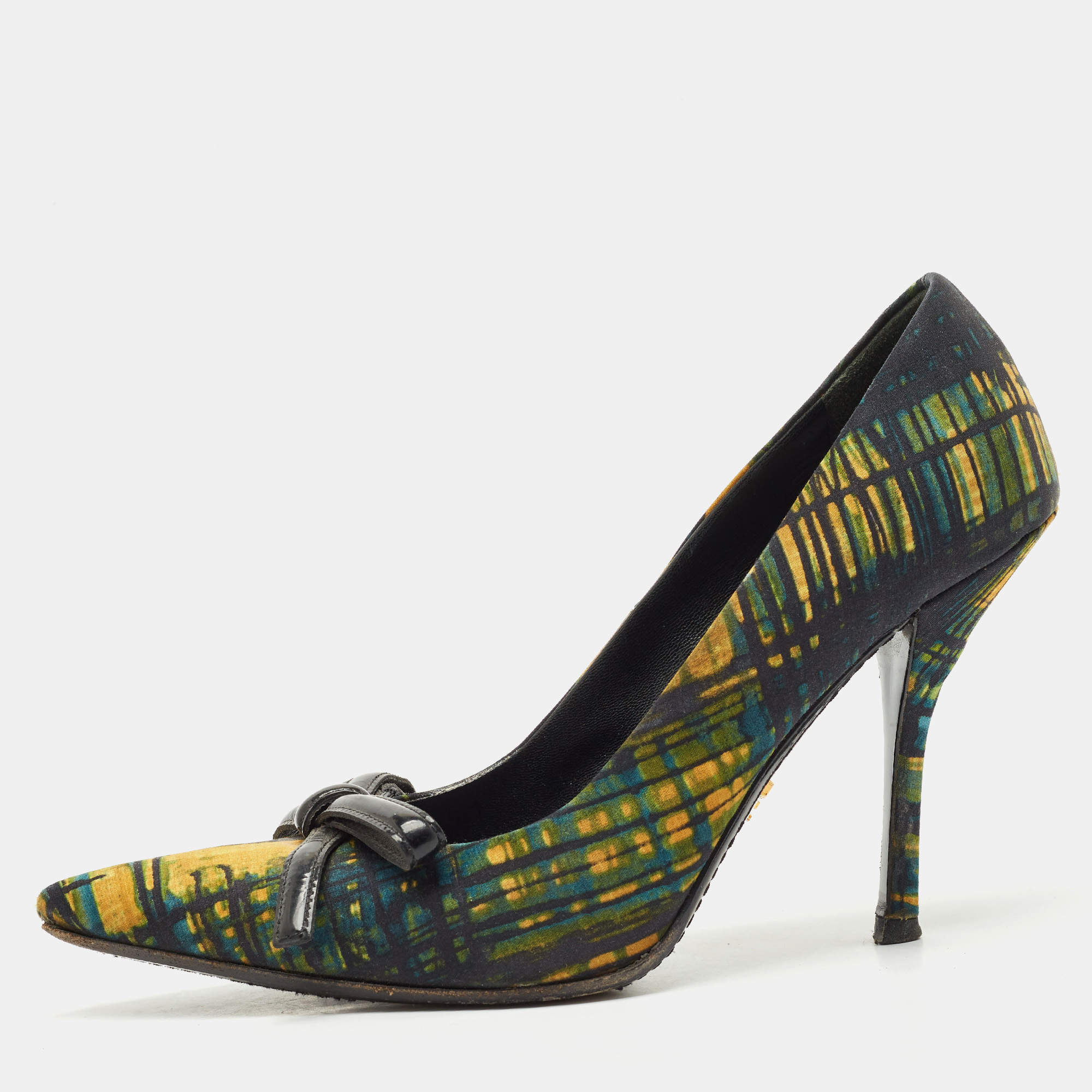 Prada Multicolor Fabric Bow Pointed Toe Pumps Size 38.5