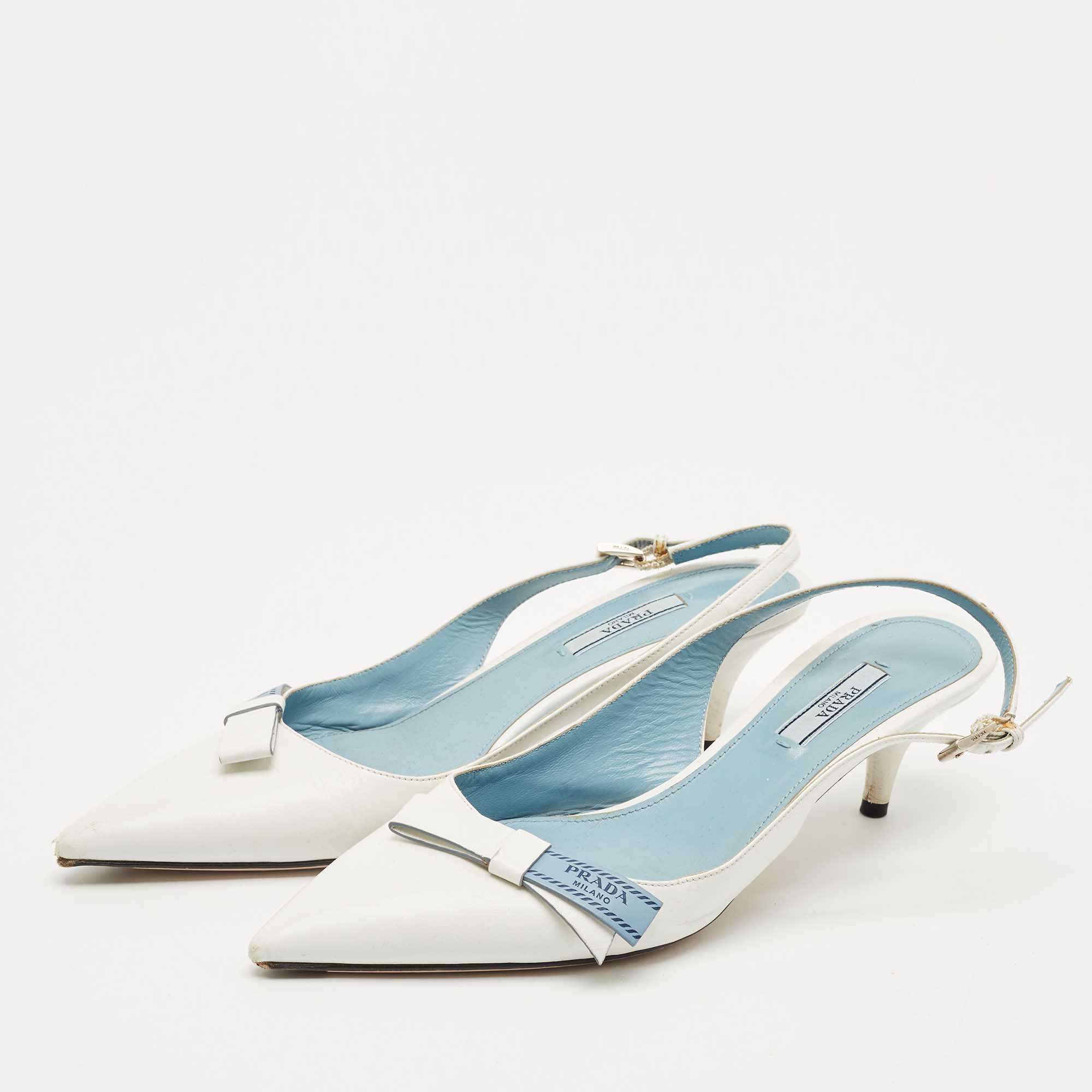 Prada White Leather Bow Slingback Pumps Size 40 Prada TLC UAE