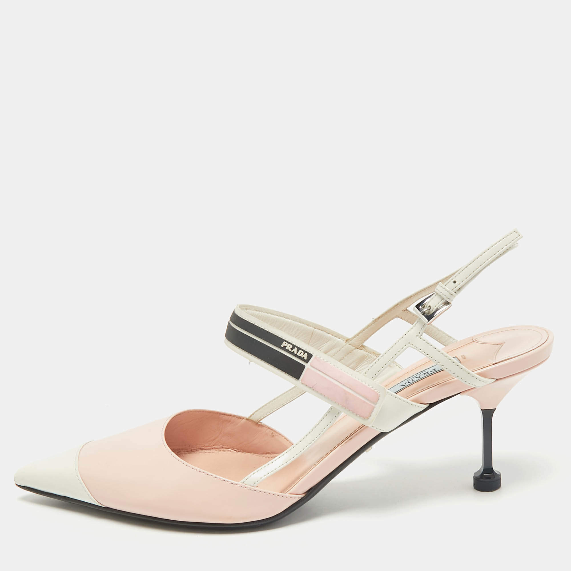 Pre Owned Prada Pink/White Leather Pointed Toe Slingback Pumps Size 41