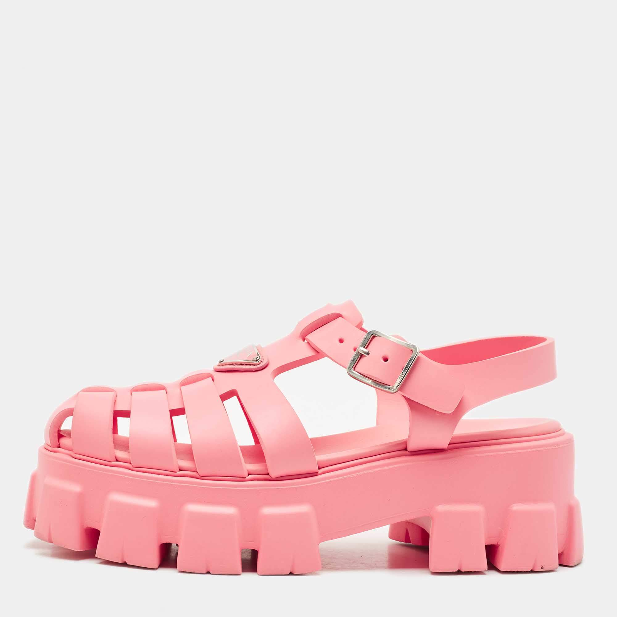 Prada Pink Rubber Monolith Platform Sandals Size 39