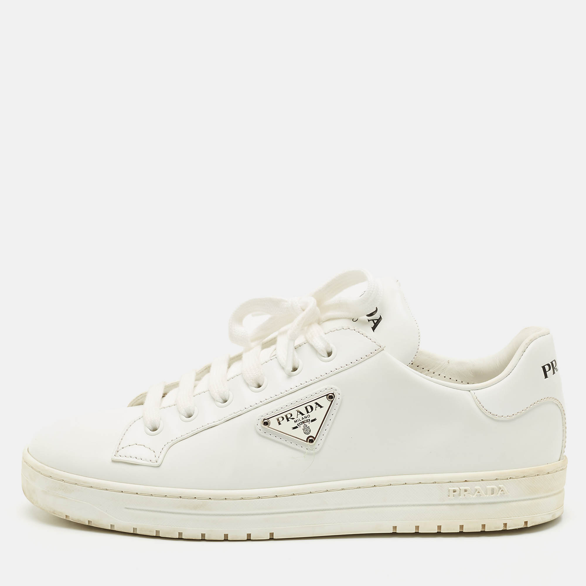 Prada White Leather Low Top Sneakers Size 39.5